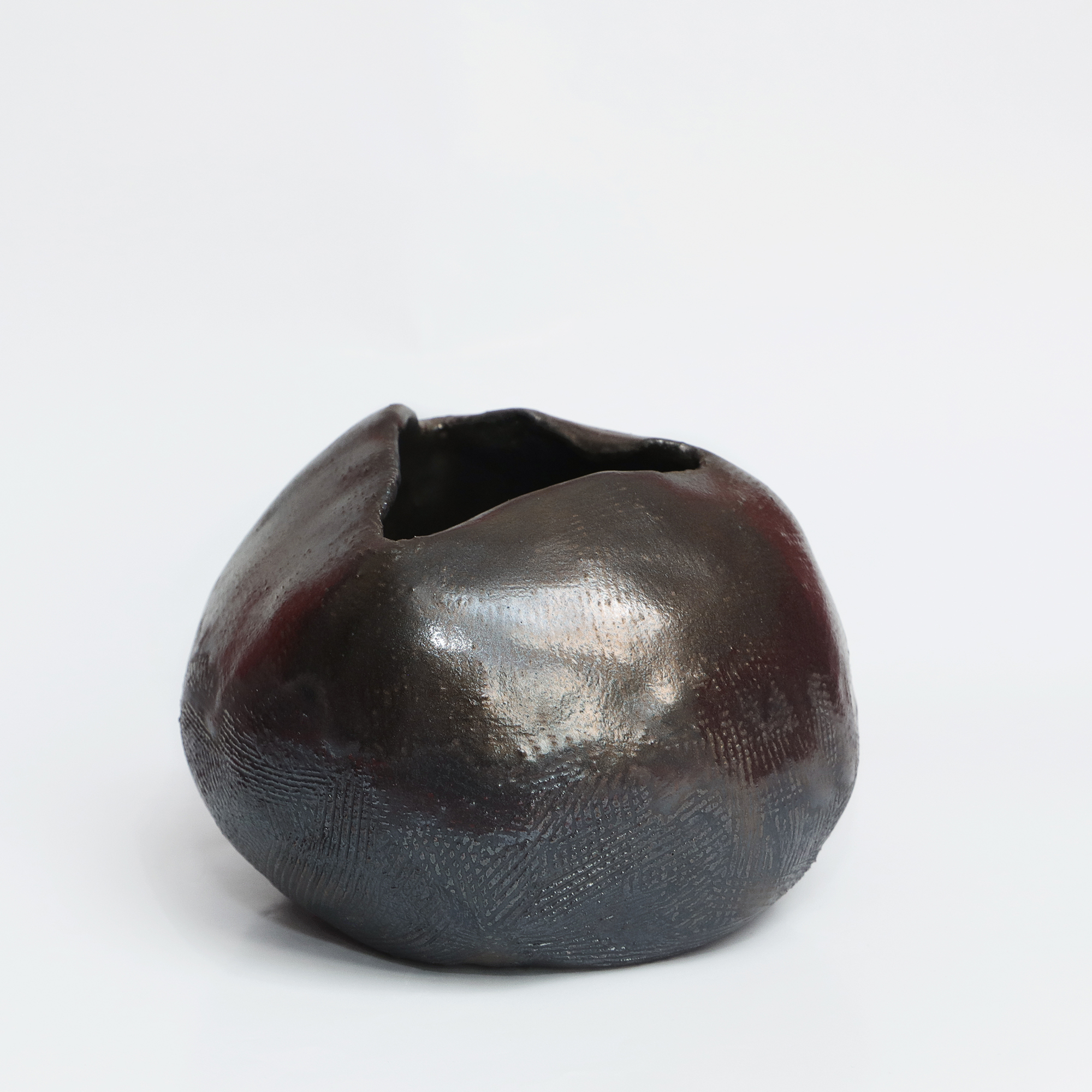 Keramik Mond Moon Vase alt gold bronze rund Kugel Metall schwarz metallisch