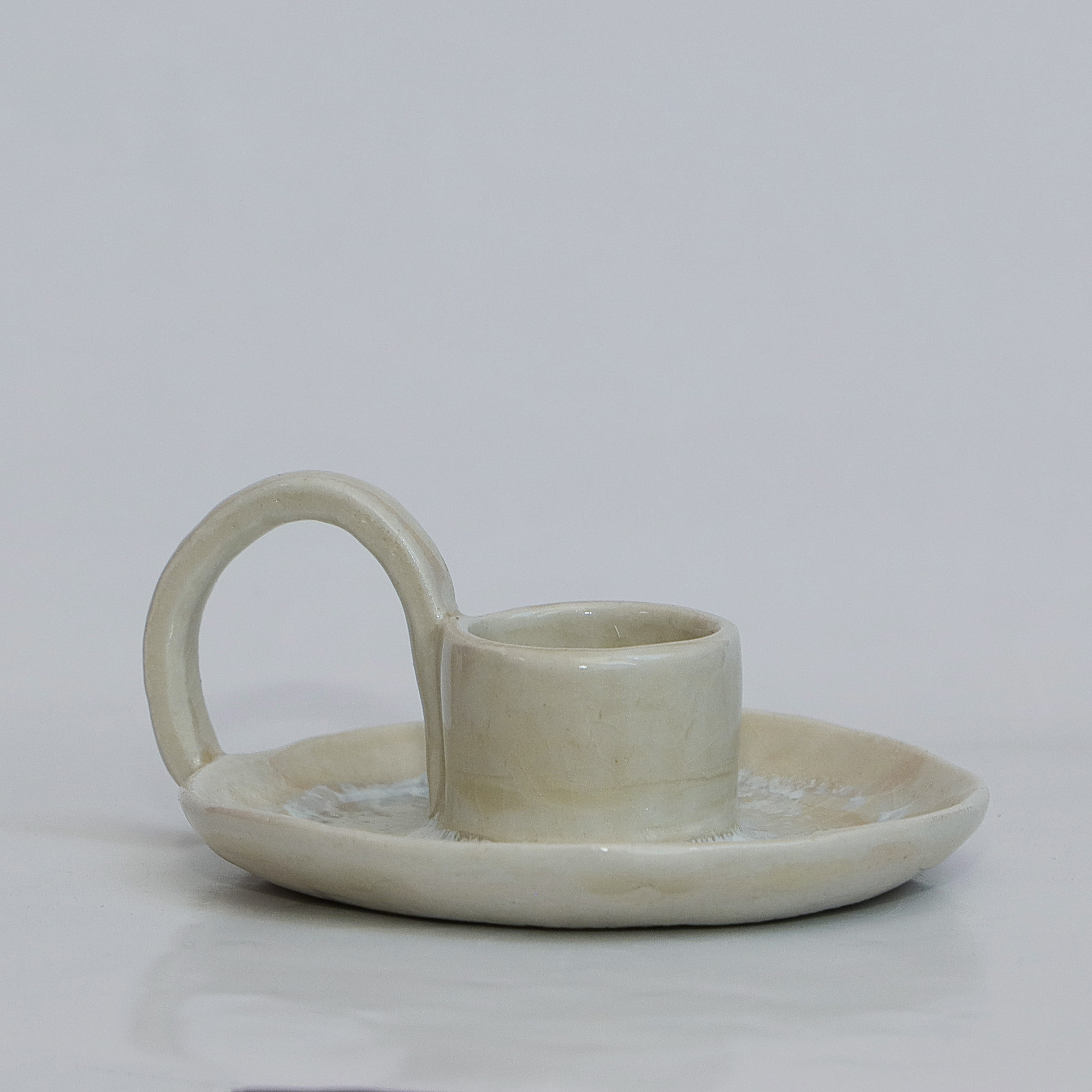 Detail Keramik Steinzeug Unikat weiss Farb Verlauf Kerzen Staender Halter Deko Kunst