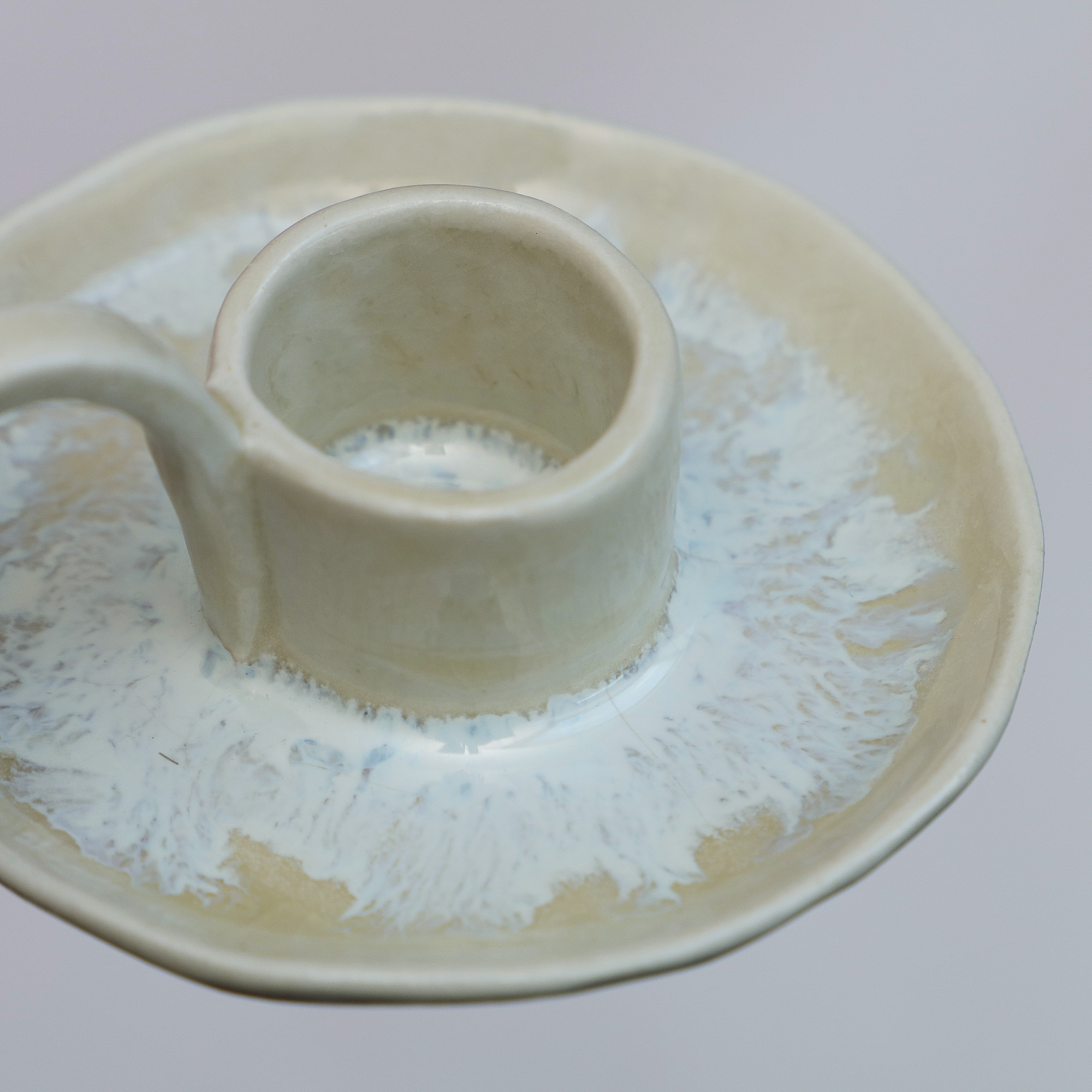 Detail Keramik Steinzeug Unikat weiss Farb Verlauf Kerzen Staender Halter Deko Kunst