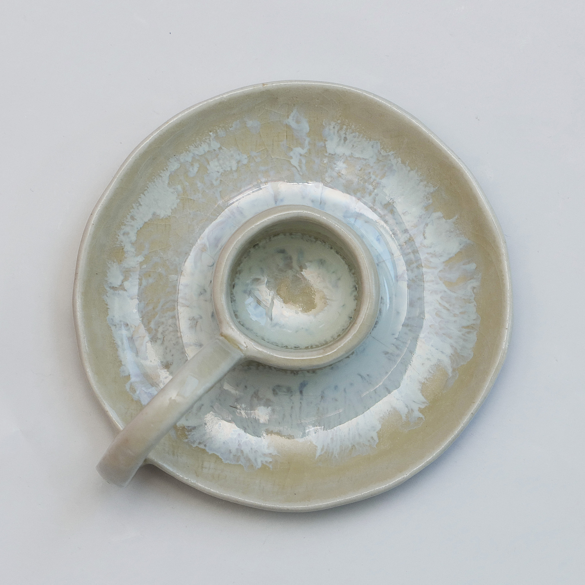 Detail Keramik Steinzeug Unikat weiss Farb Verlauf Kerzen Staender Halter Deko Kunst