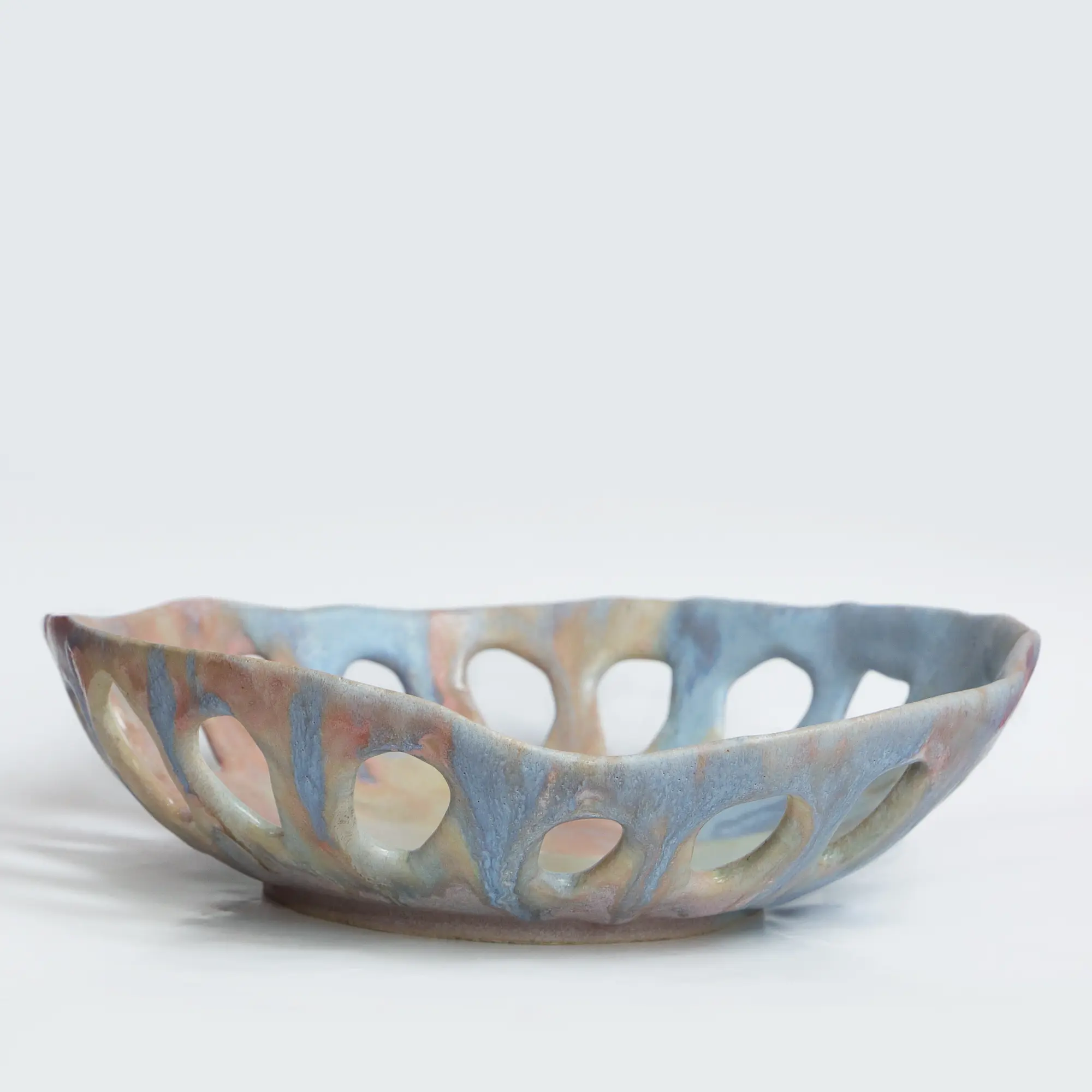 XL Deko Obst Schale abstrakt pastell gelb rosa blau Dreieck Keramik Kunst Loft