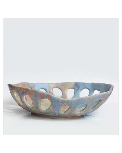 XL Deko Obst Schale abstrakt pastell gelb rosa blau Dreieck Keramik Kunst Loft