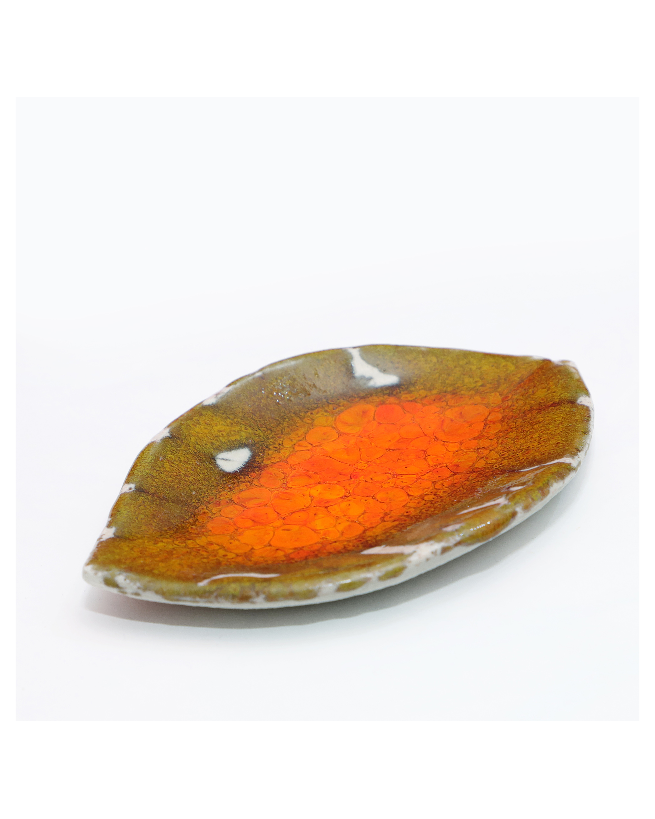 Keramik Steinzeug Kunst Blatt Herbst orange oliv abstrakt klein XS mini Schale
