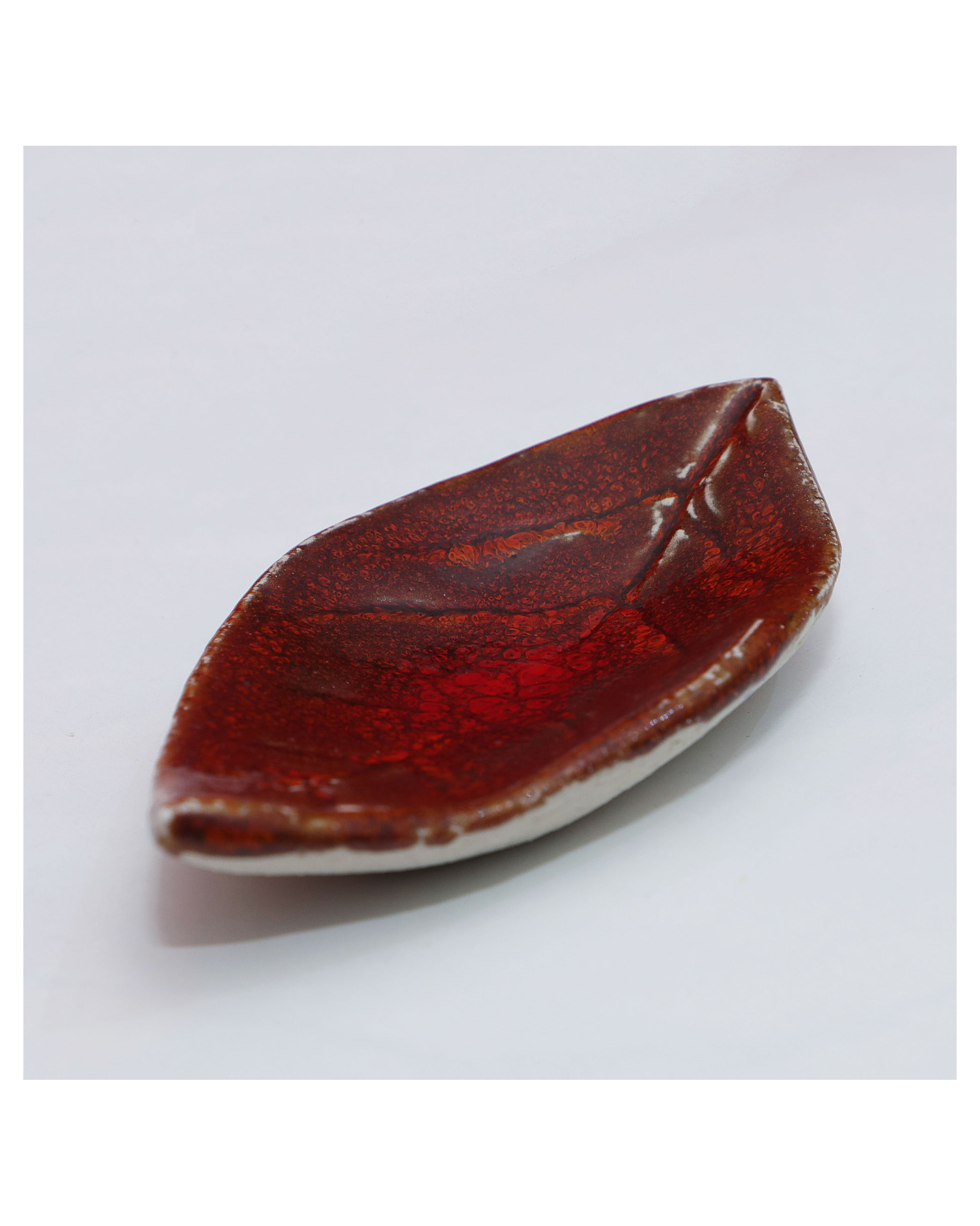 Keramik Herbst Deko Blatt Schale Schmuck Ring dunkel Steinzeug Glasur Unikat XS