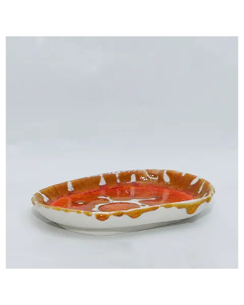 XS kleine ovale Weichporzellan Schale orange weiss Deko Kunst abstrakt festlich