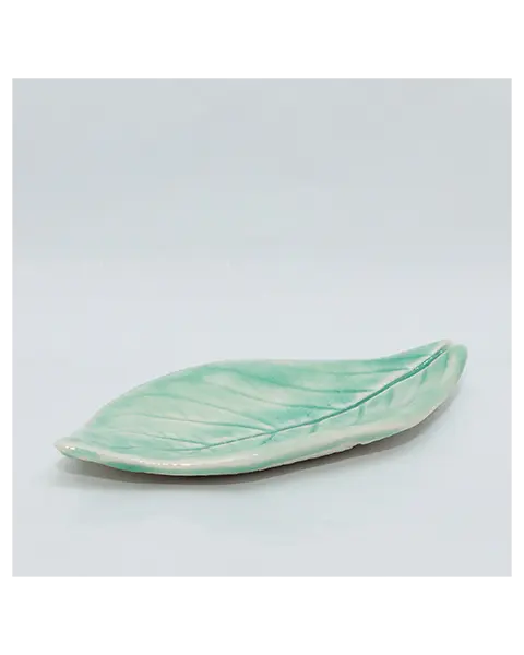 XS Mini klein Blatt Schale Schmuck Deko tuerkis craquelee Weichporzellan Kunst