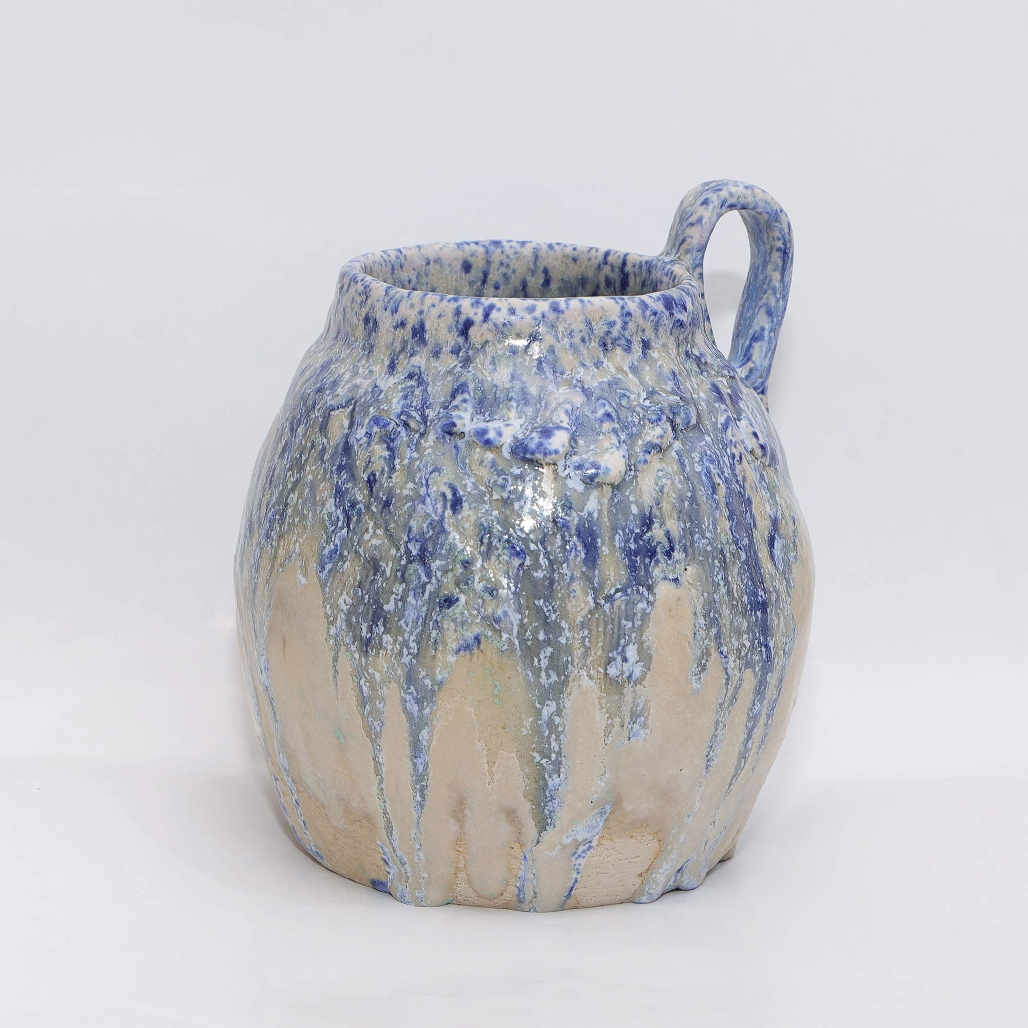 Keramik Steinzeug Vase Henkel Amphore abstrakt Kunst beige blau Farb Verlauf