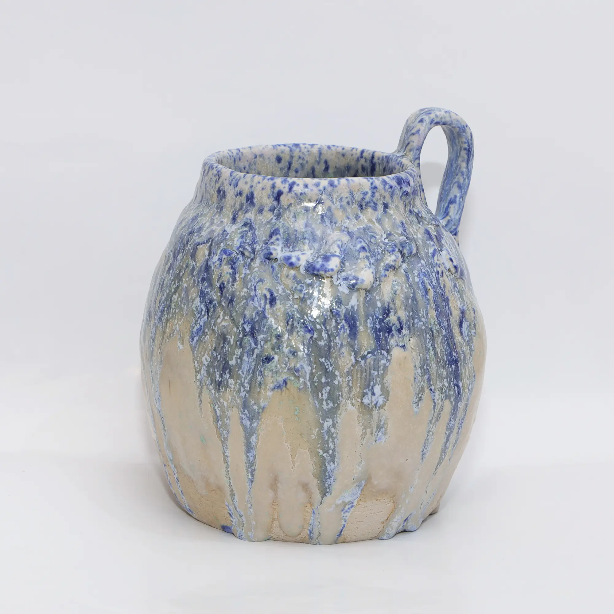 Keramik Steinzeug Vase Henkel Amphore abstrakt Kunst beige blau Farb Verlauf