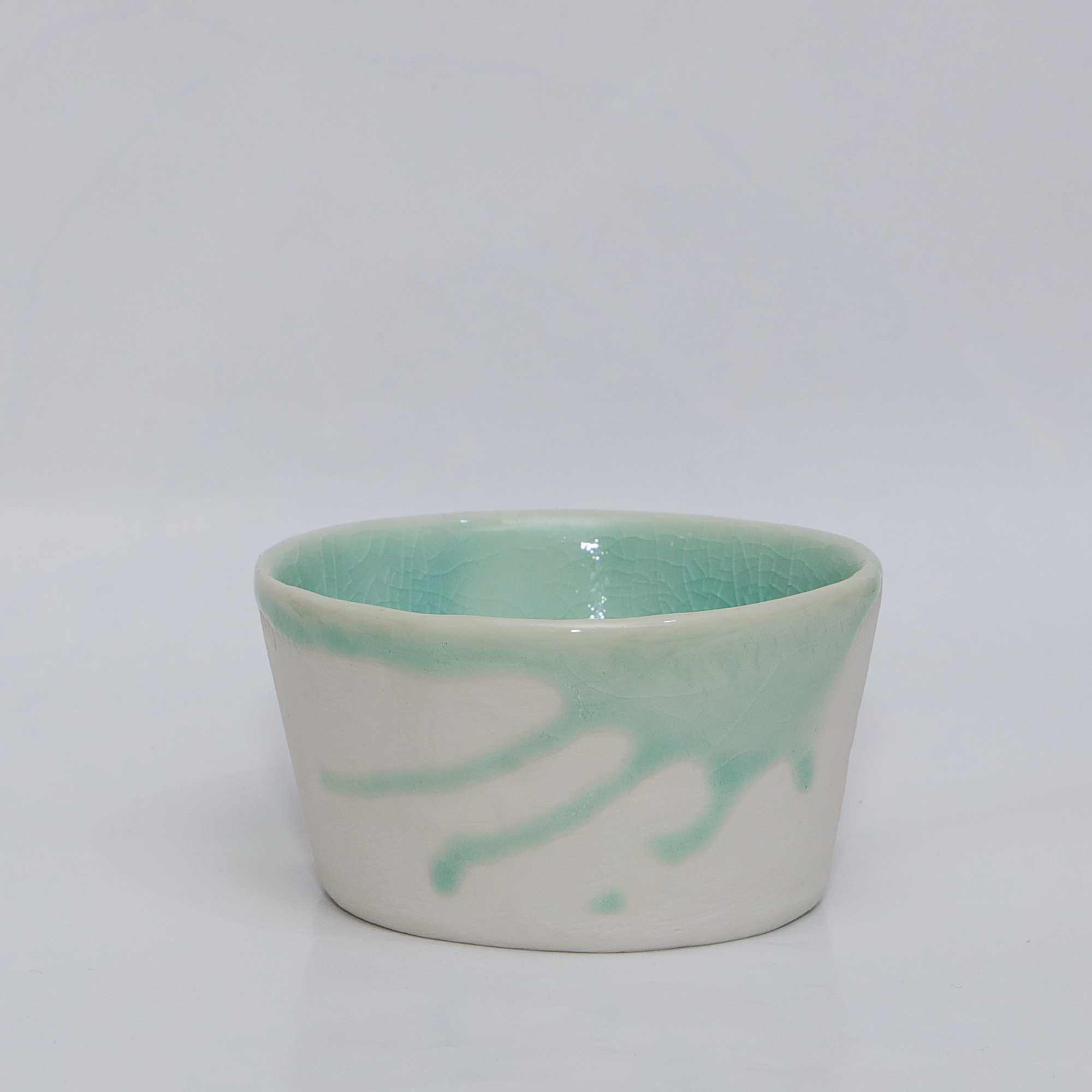 XS Mini Schale Weich Porzellan weiss tuerkis craquelee Deko Oliven Art Künstler