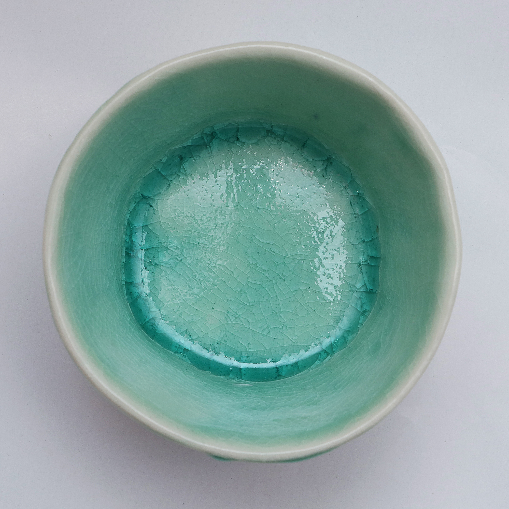 Detail XS Mini Schale Weich Porzellan weiss tuerkis craquelee Deko Oliven Art Künstler