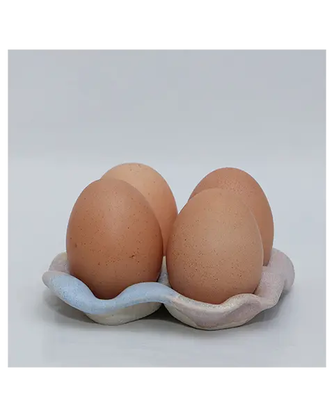 4er Eier Becher Halter Steinzeug pastell gelb rosa blau Künstler Unikat Keramik