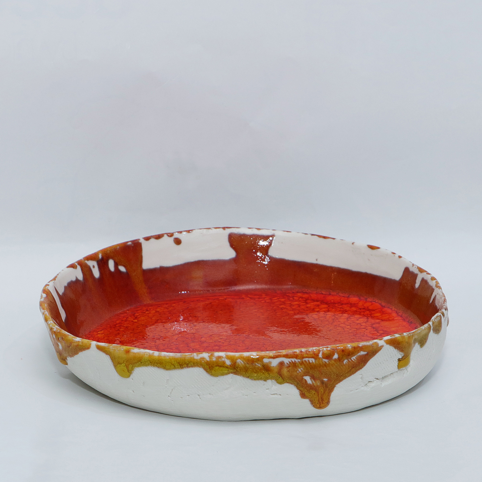 Kuenstler Obst Schale abstrakt Kunst orange rot weiss Porzellan Keramik Deko