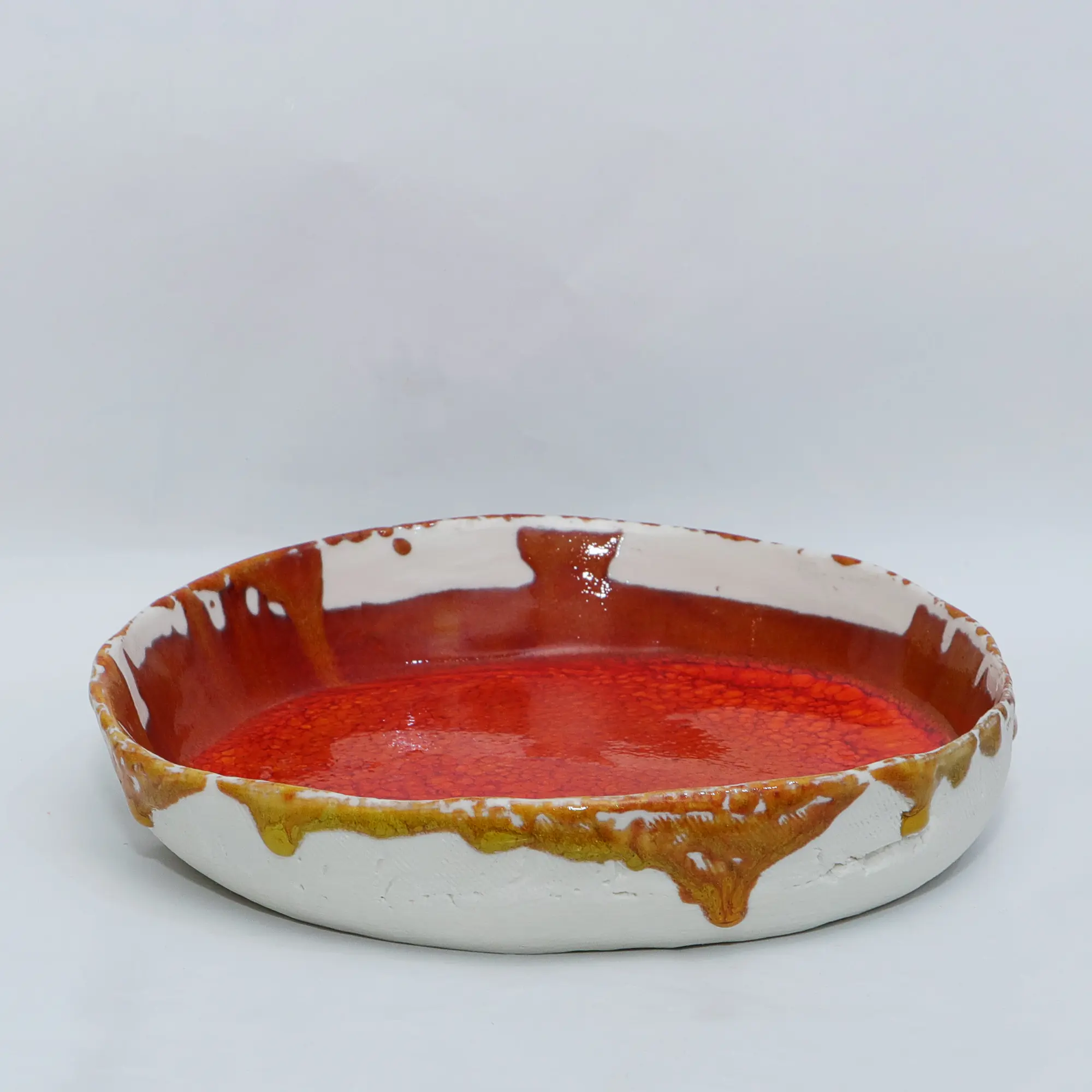 Künstler Obst Schale abstrakt Kunst orange rot weiss Porzellan Keramik Deko