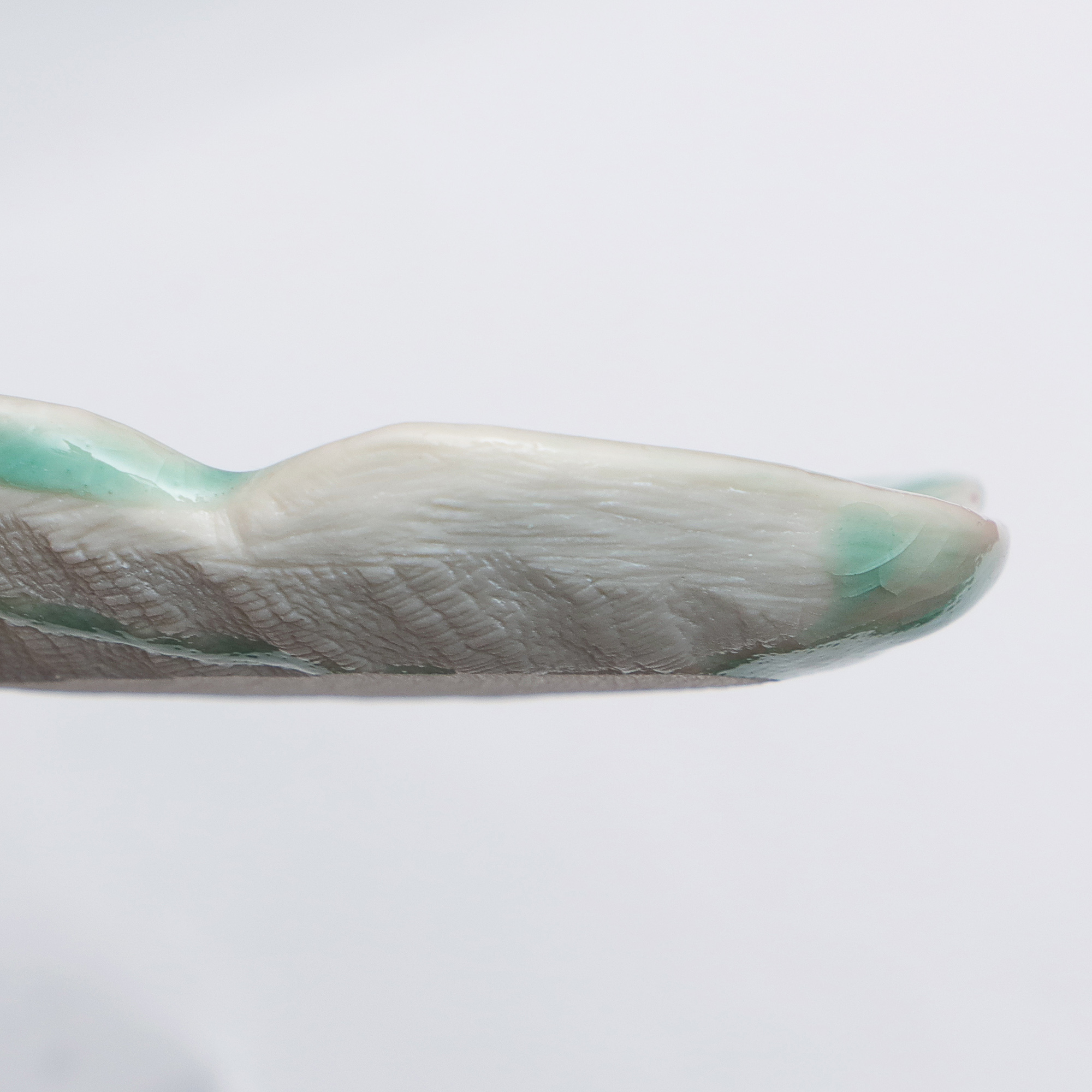 Detail XS mini kleines Deko Blatt Schale Schmuck tuerkis Glasur Weichporzellan Kunst