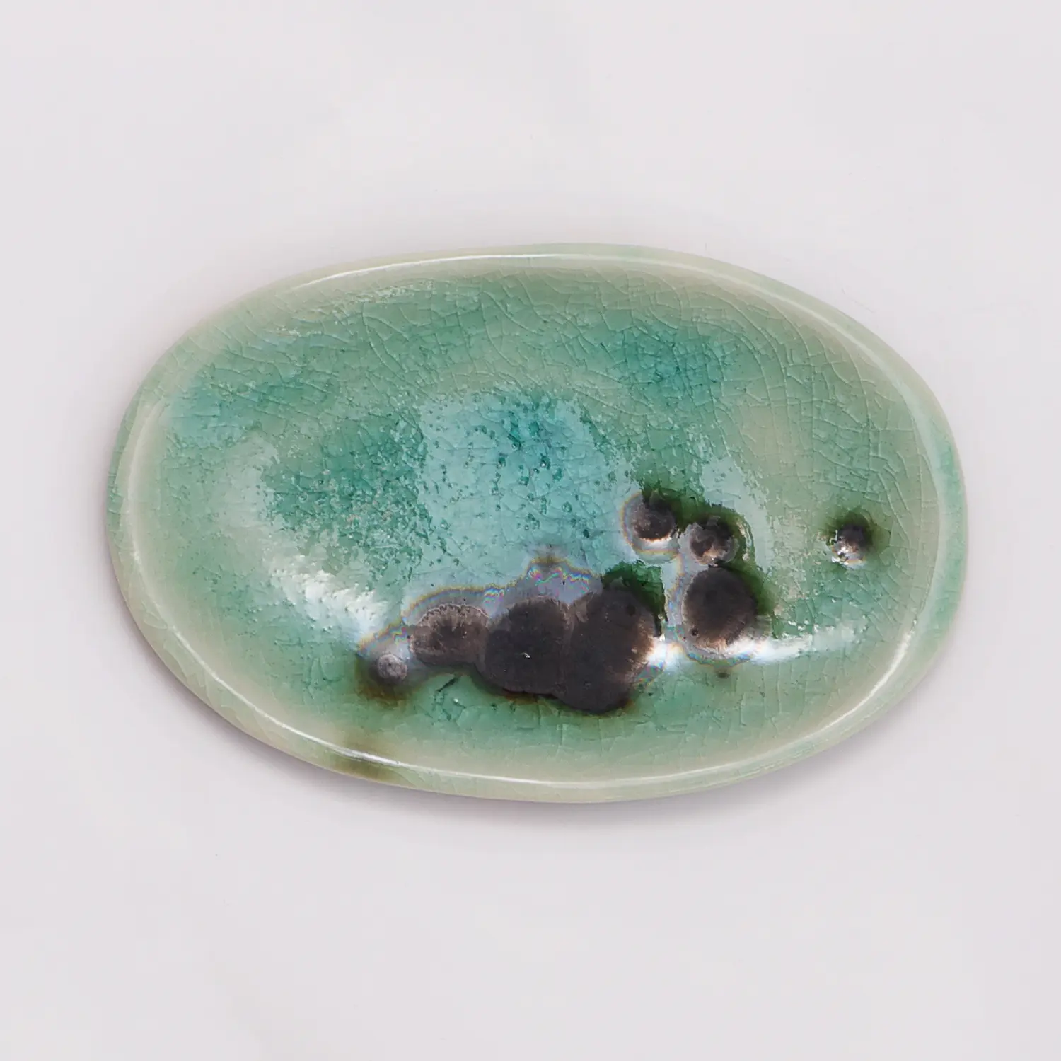 Nahaufnahme XS mini kleine Deko oval Schale Schmuck tuerkis Glasur Weichporzellan Kunst Art