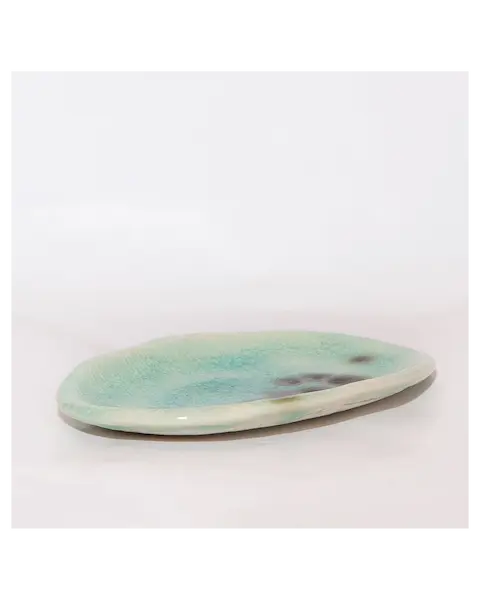 XS mini kleine Deko oval Schale Schmuck tuerkis Glasur Weichporzellan Kunst Art