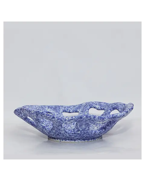 Kleine blau weiß Künstler Deko Obst Schale Keramik Steinzeug Unikat Punkte