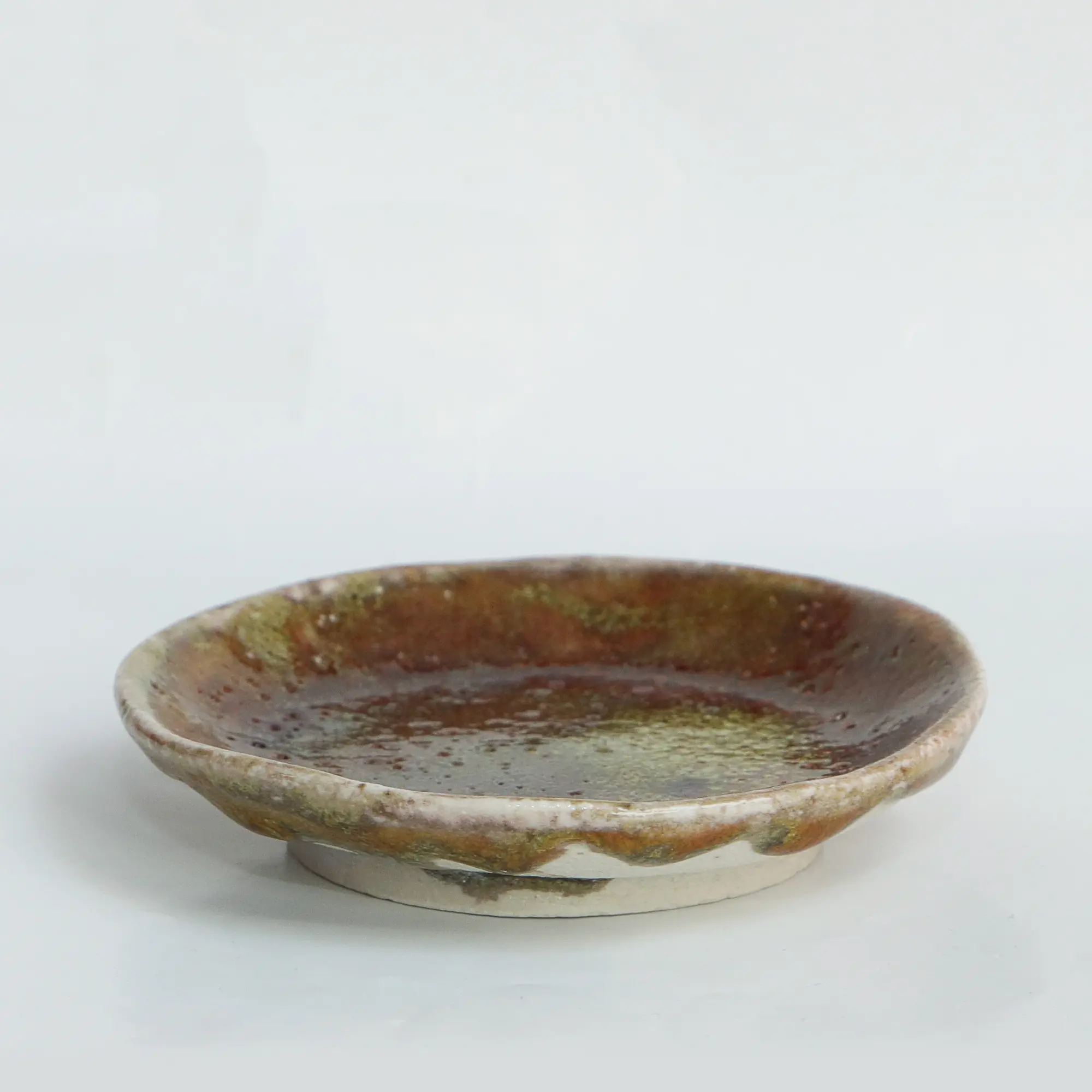 Kleine dunkelrote Schmuck Schale Deko Kunst Keramik Steinzeug neon grün rund