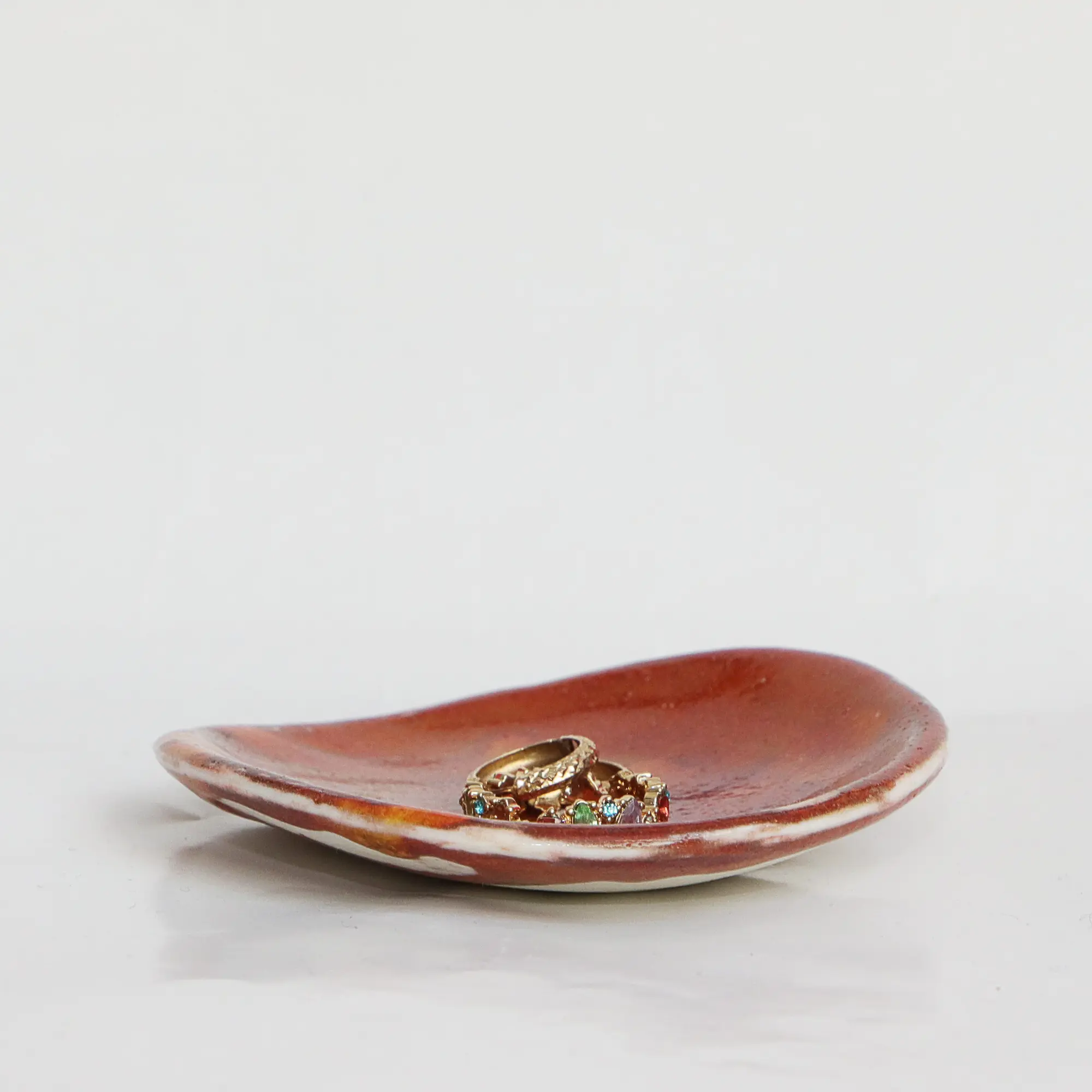 Kleine runde dunkelrote orange Schmuck Schale Deko Kunst Keramik Weichporzellan