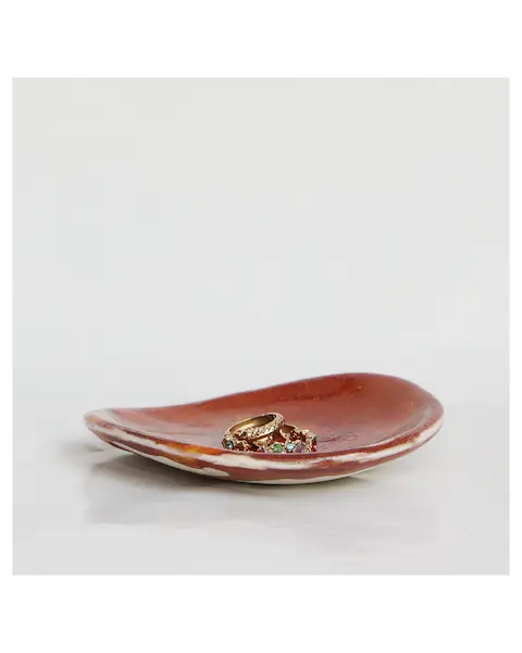 Kleine runde dunkelrote orange Schmuck Schale Deko Kunst Keramik Weichporzellan