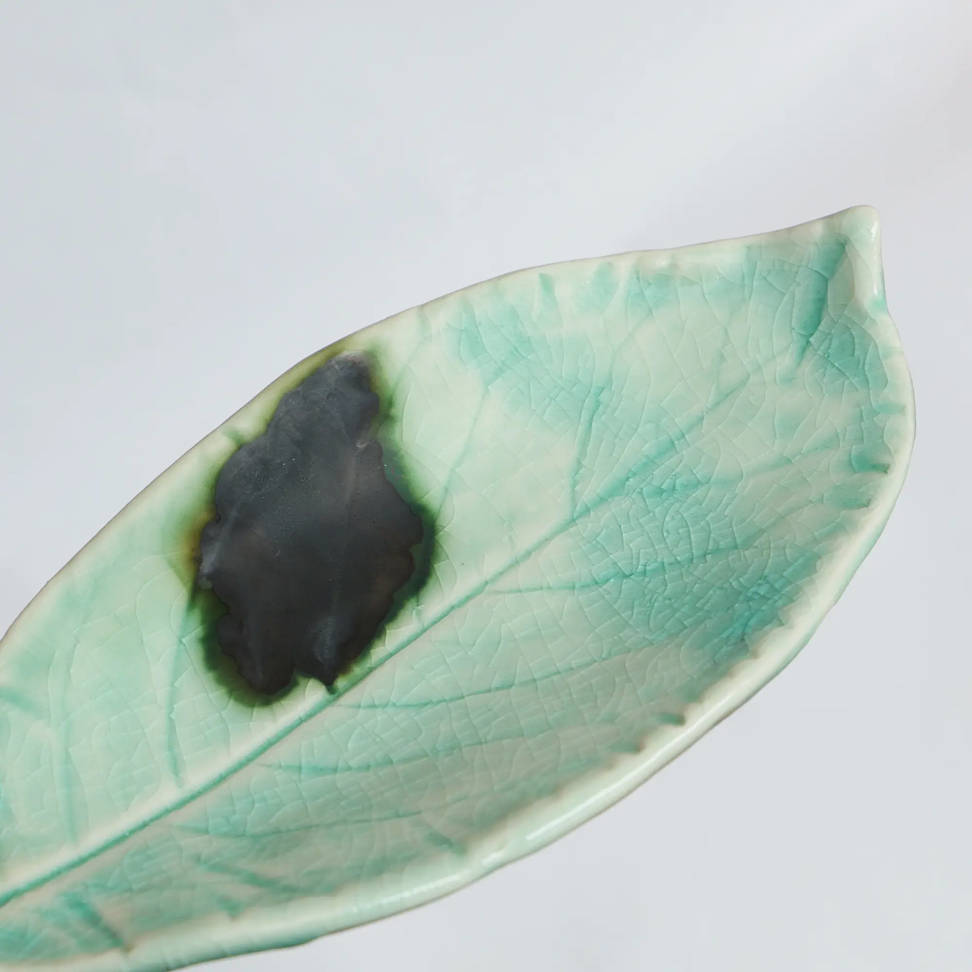 Nahaufnahme kleines Deko Blatt Schale Schmuck Seife türkis Weichporzellan Einzelstück Art