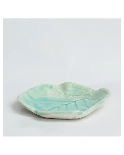 kleines Deko Blatt Schale Schmuck Seife türkis Weichporzellan Einzelstück Art
