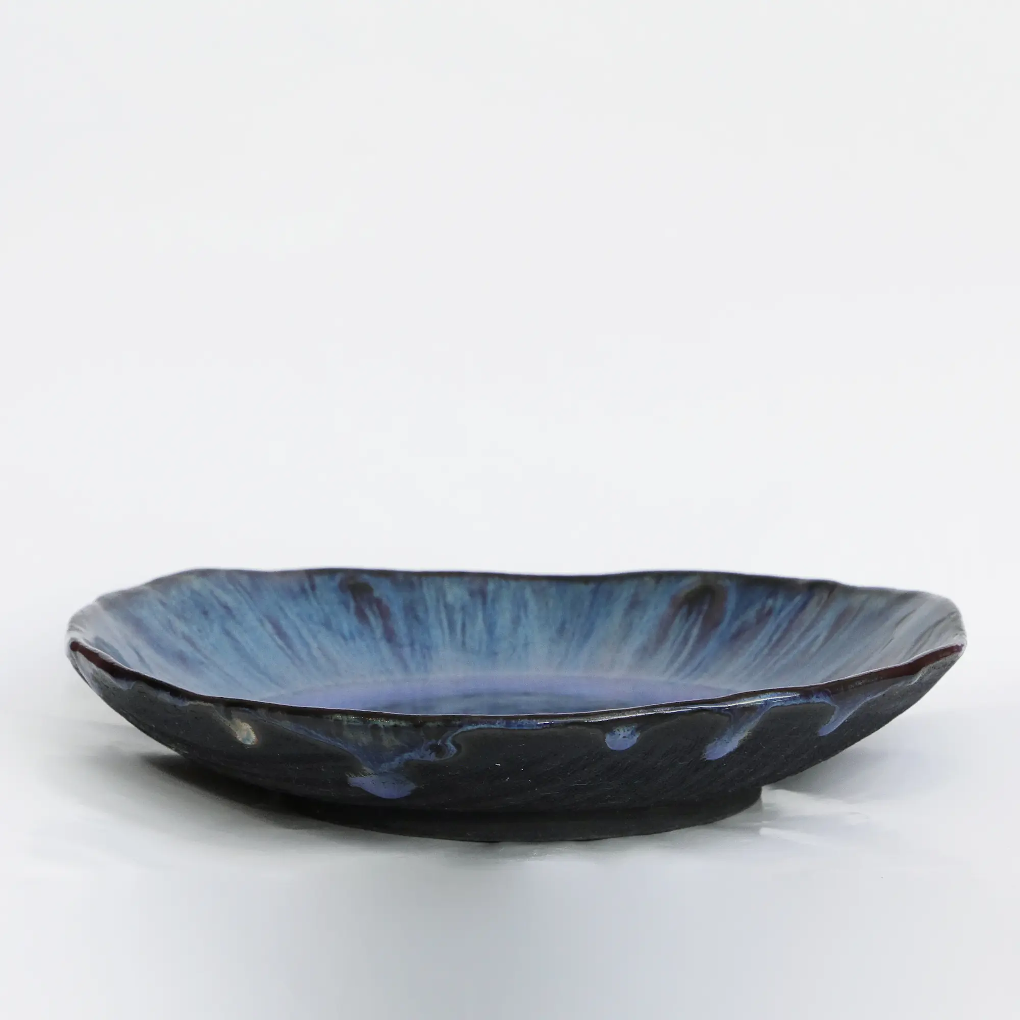 Große Künstler Obst Deko Schale Keramik schwarz Steinzeug oval abstrakt blau