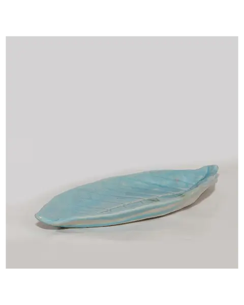 kleines Deko Blatt Schmuck Schale Porzellan Künstler hellblau weiß Unikat Art