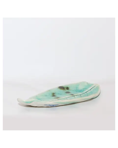 kleines Deko Blatt Schmuck Schale Porzellan Künstler türkis weiß Unikat Art