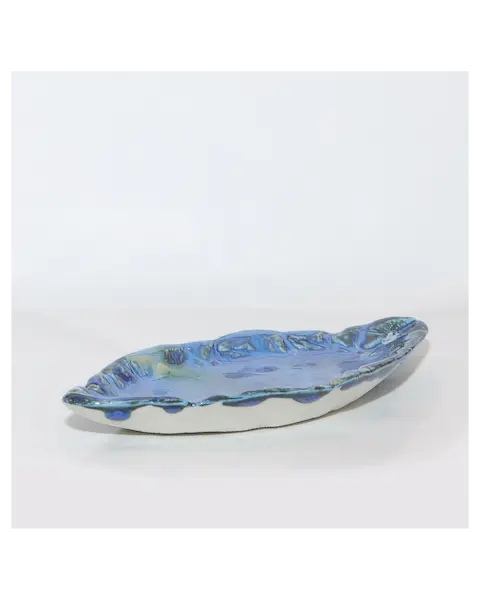 kleines Deko Blatt Schmuck Schale Porzellan Künstler blau weiß Unikat Kunst