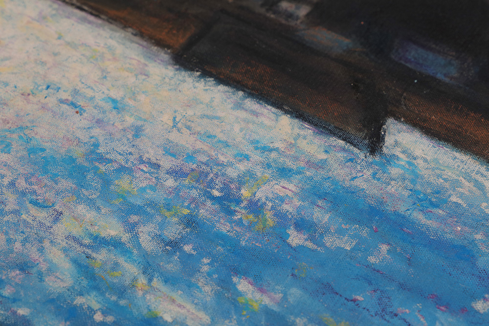 Detail Gemälde Hafen Nacht Schatten Häuser Haus schwarz blau England Frankreich Abend