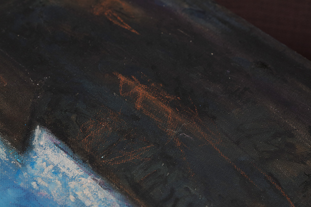 Detail Gemälde Hafen Nacht Schatten Häuser Haus schwarz blau England Frankreich Abend