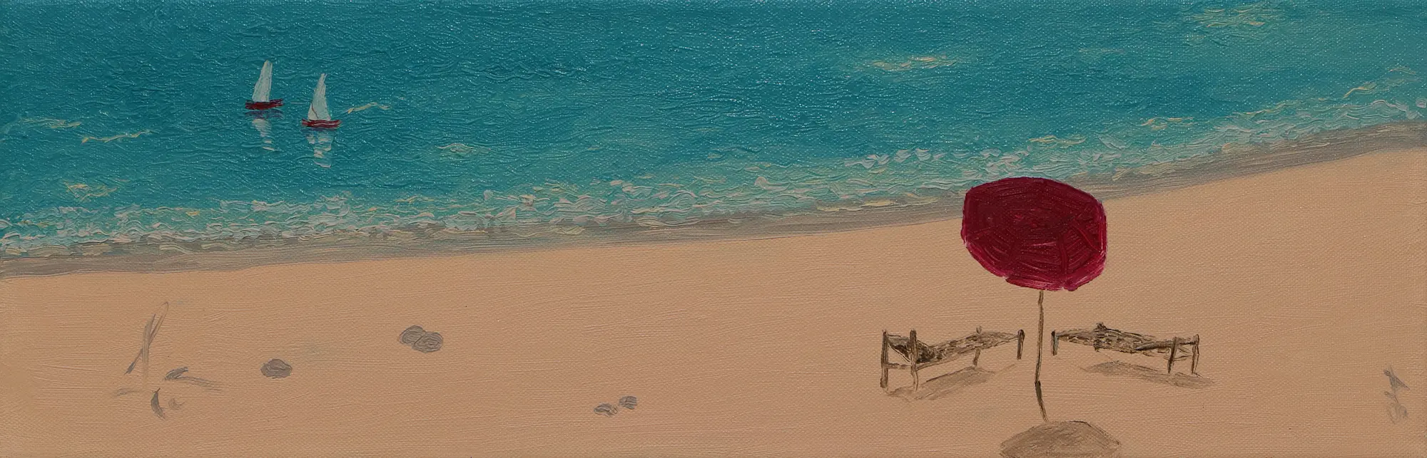 Gemaelde schmal Landschaft Strand Meer Urlaub Malediven Sonne Art tuerkis beige