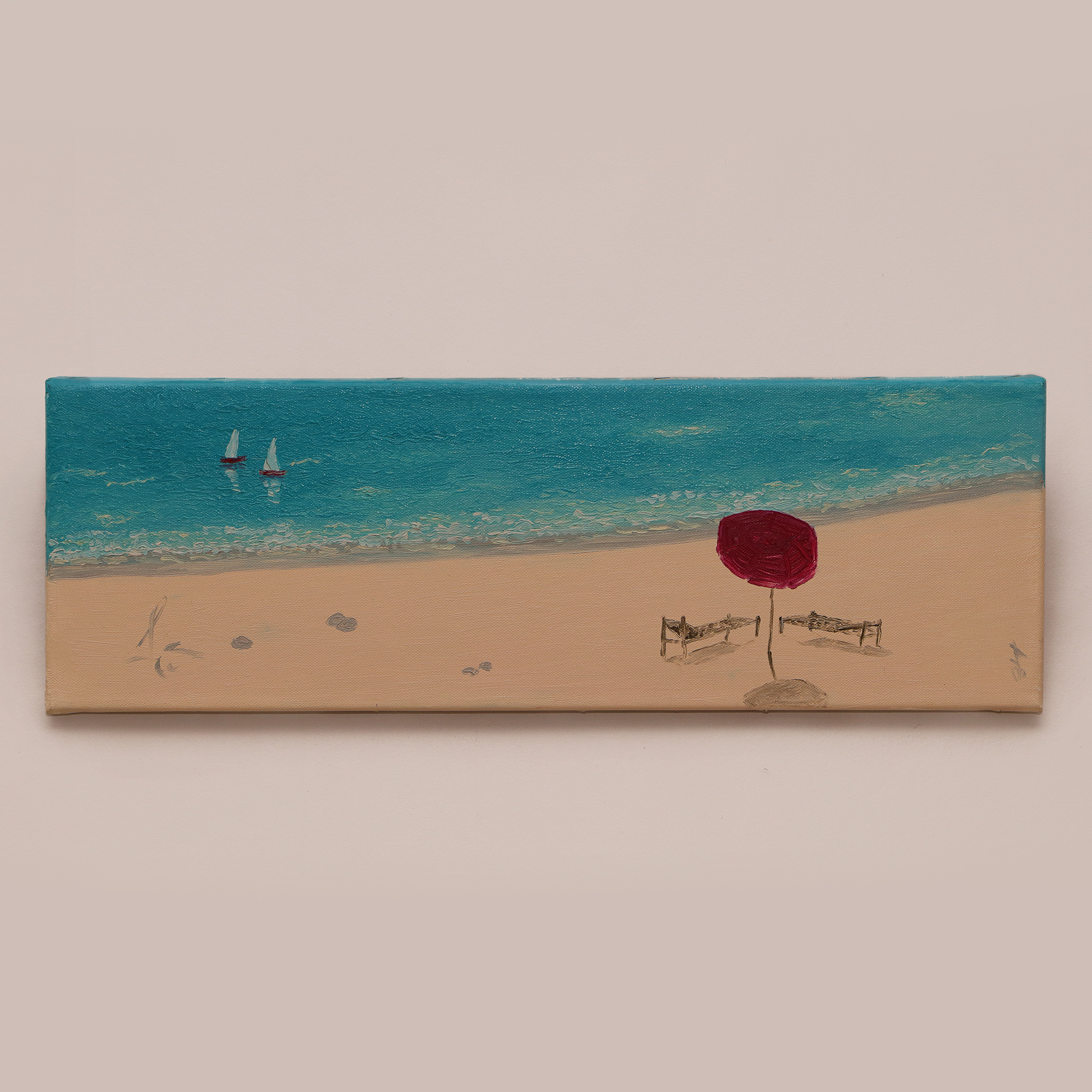 Detail Gemaelde schmal Landschaft Strand Meer Urlaub Malediven Sonne Art tuerkis beige