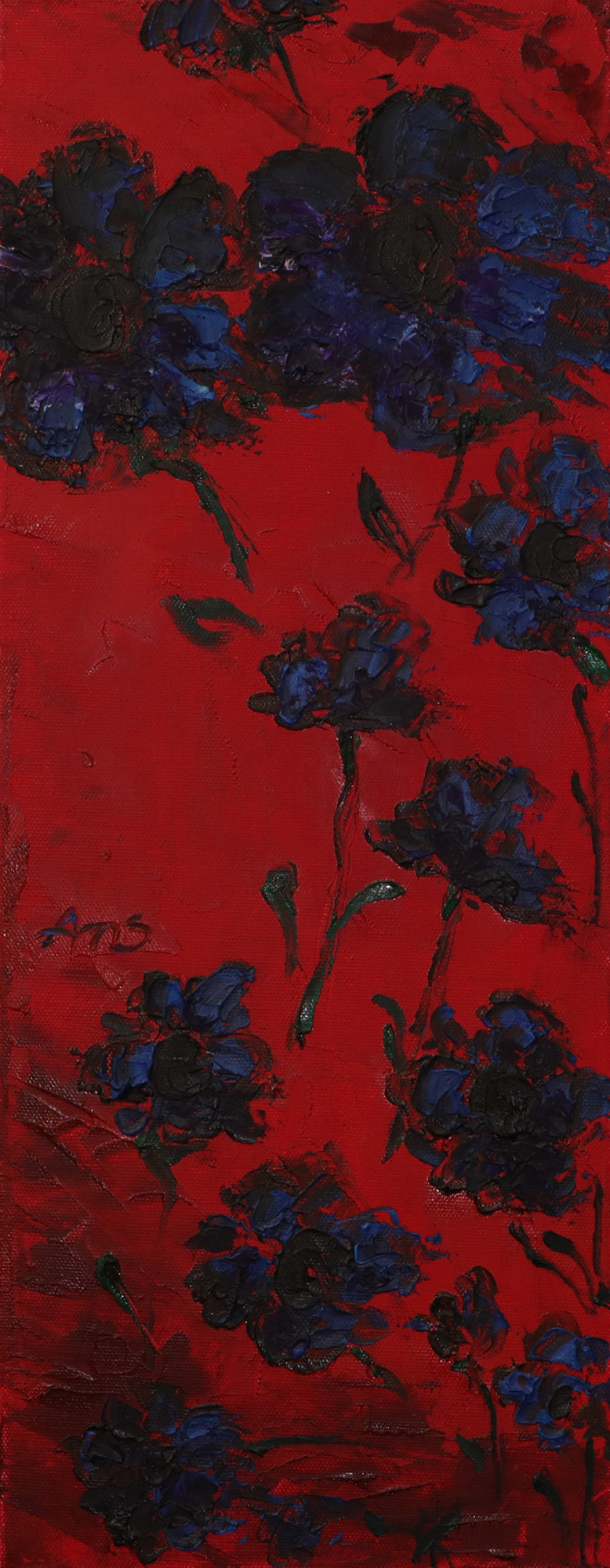 Gemaelde schmal Hochformat Hochkant rot blau Blumen Blume Korn Unikat Oel Kunst