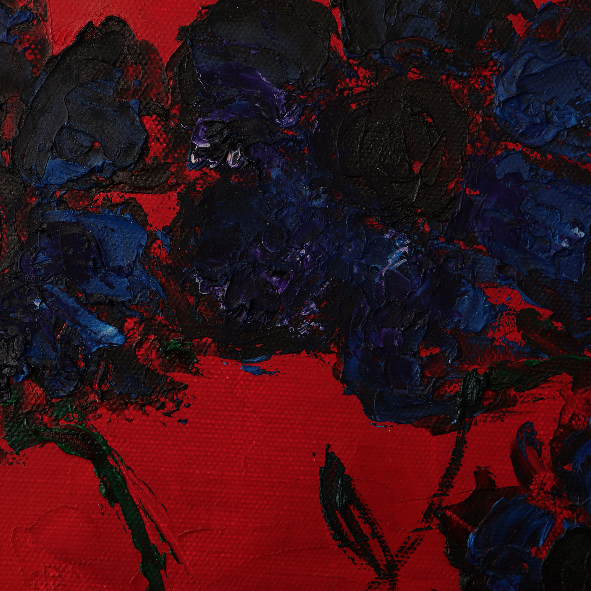 Detail Gemaelde schmal Hochformat Hochkant rot blau Blumen Blume Korn Unikat Oel Kunst