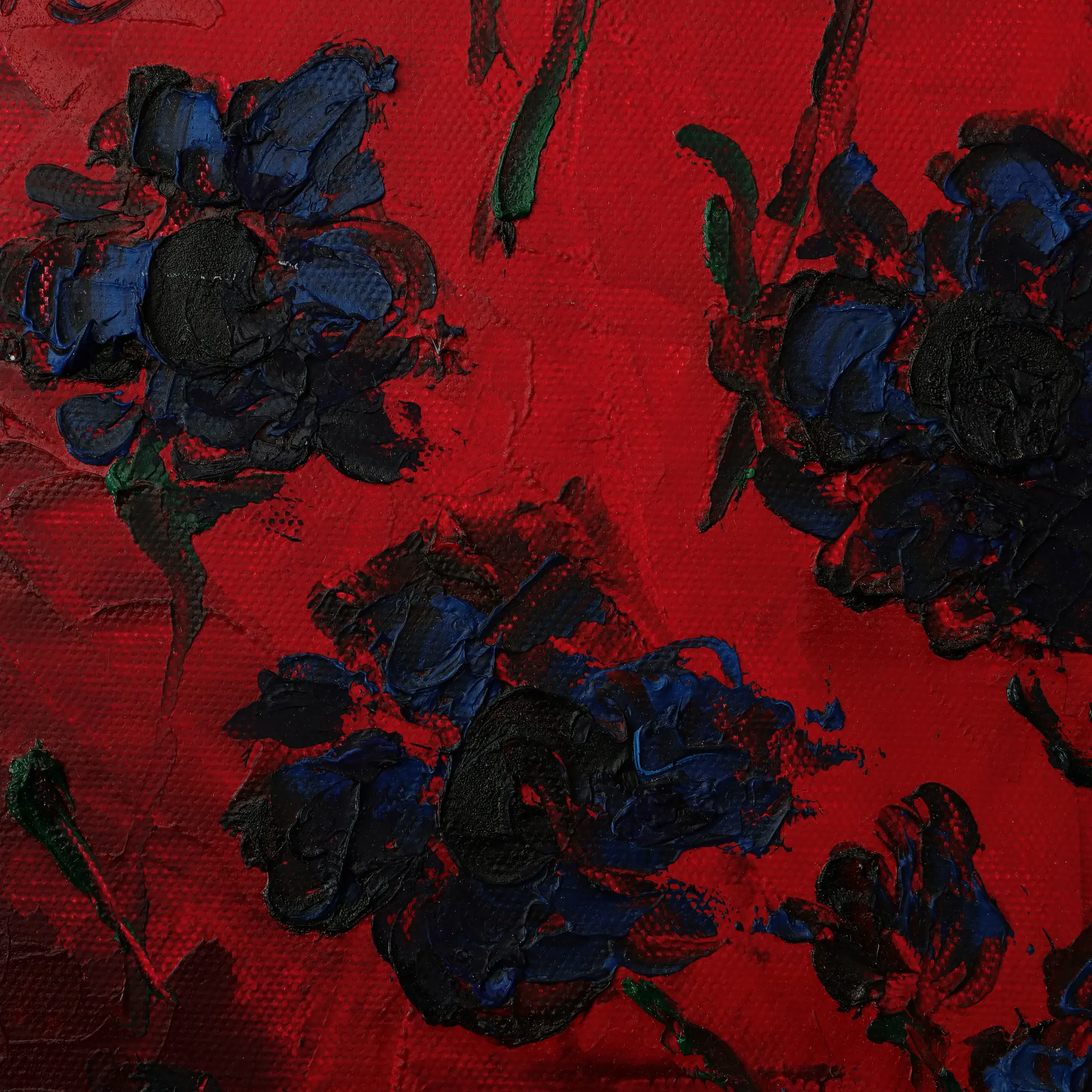 Nahaufnahme Gemaelde schmal Hochformat Hochkant rot blau Blumen Blume Korn Unikat Oel Kunst