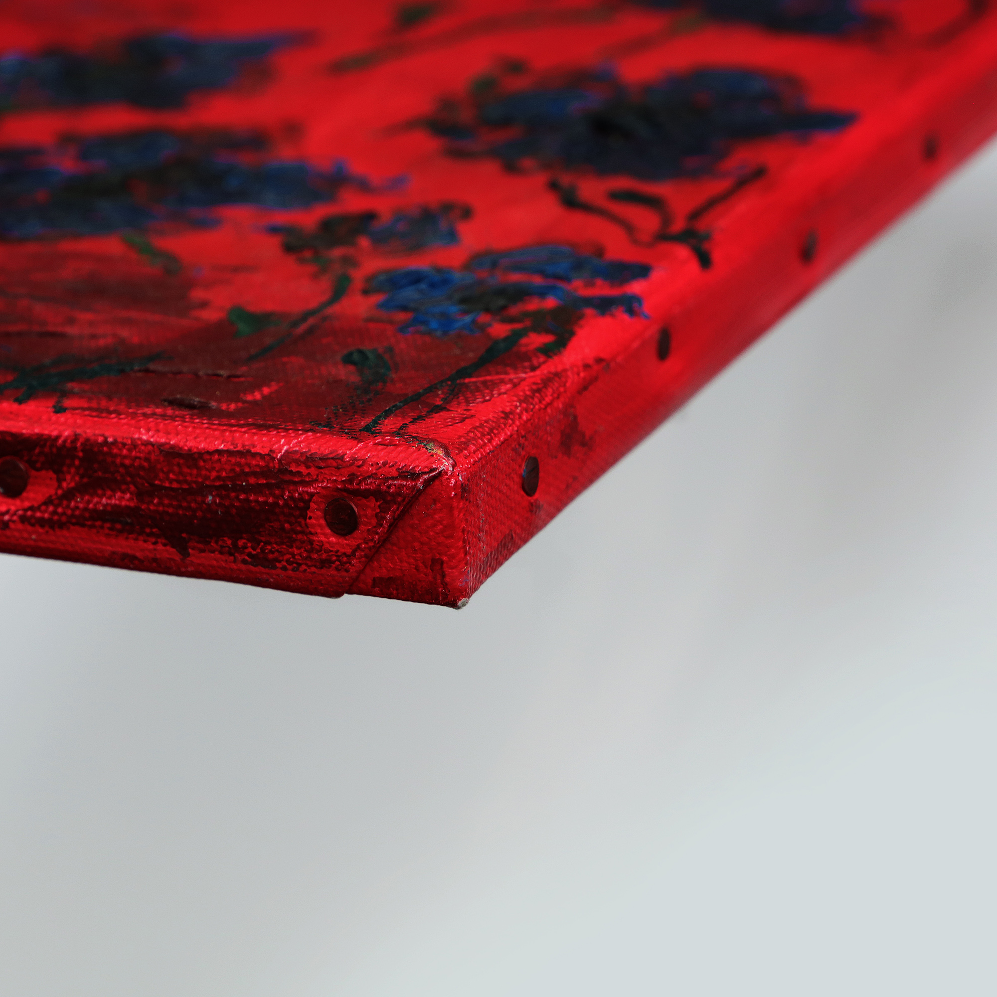 Detail Gemaelde schmal Hochformat Hochkant rot blau Blumen Blume Korn Unikat Oel Kunst