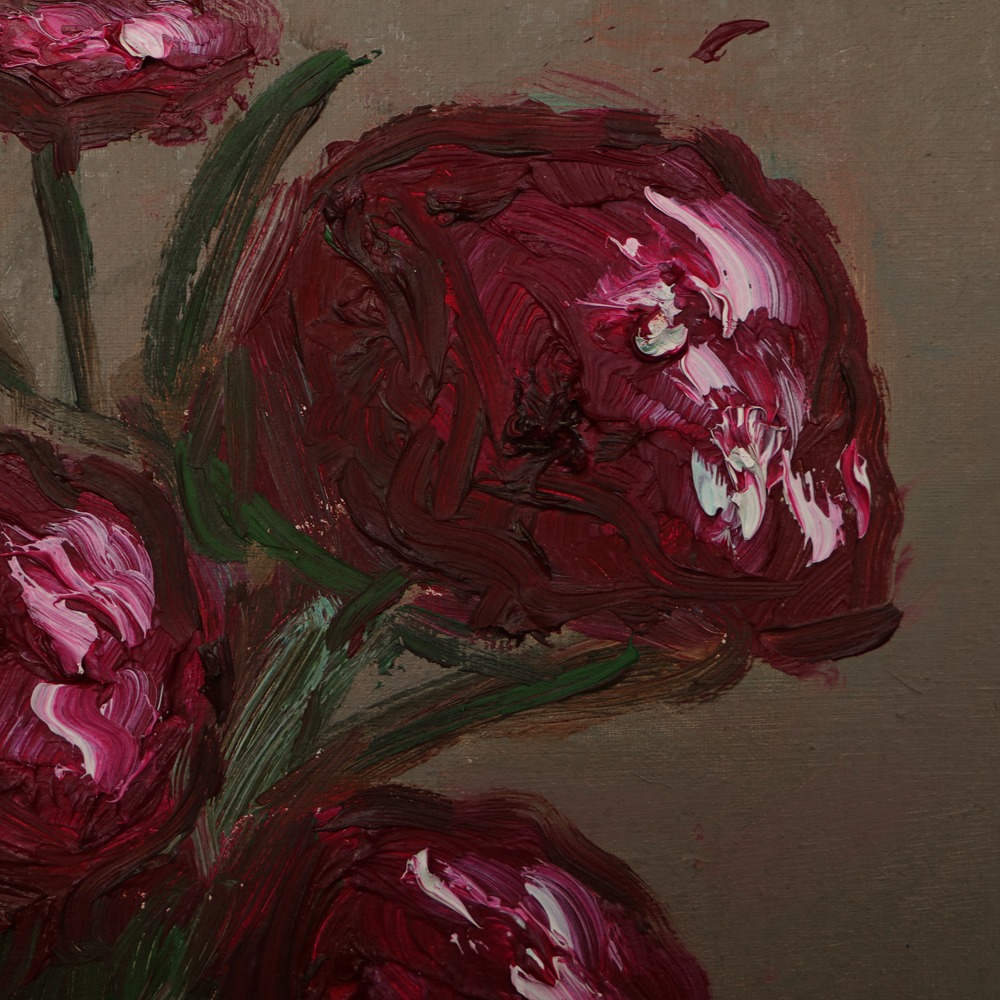 Detail Gemaelde Hochformat Hochkant pink braun beige Art Blumen Blume Strauss Topf Vase