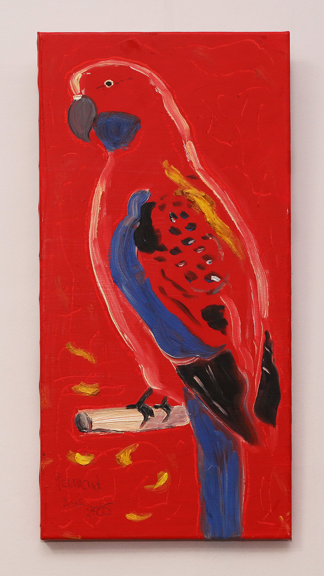 Detail Gemaelde Pennant Wellen Sittich Vogel rot pastos dick lang schmal Ara Papagei