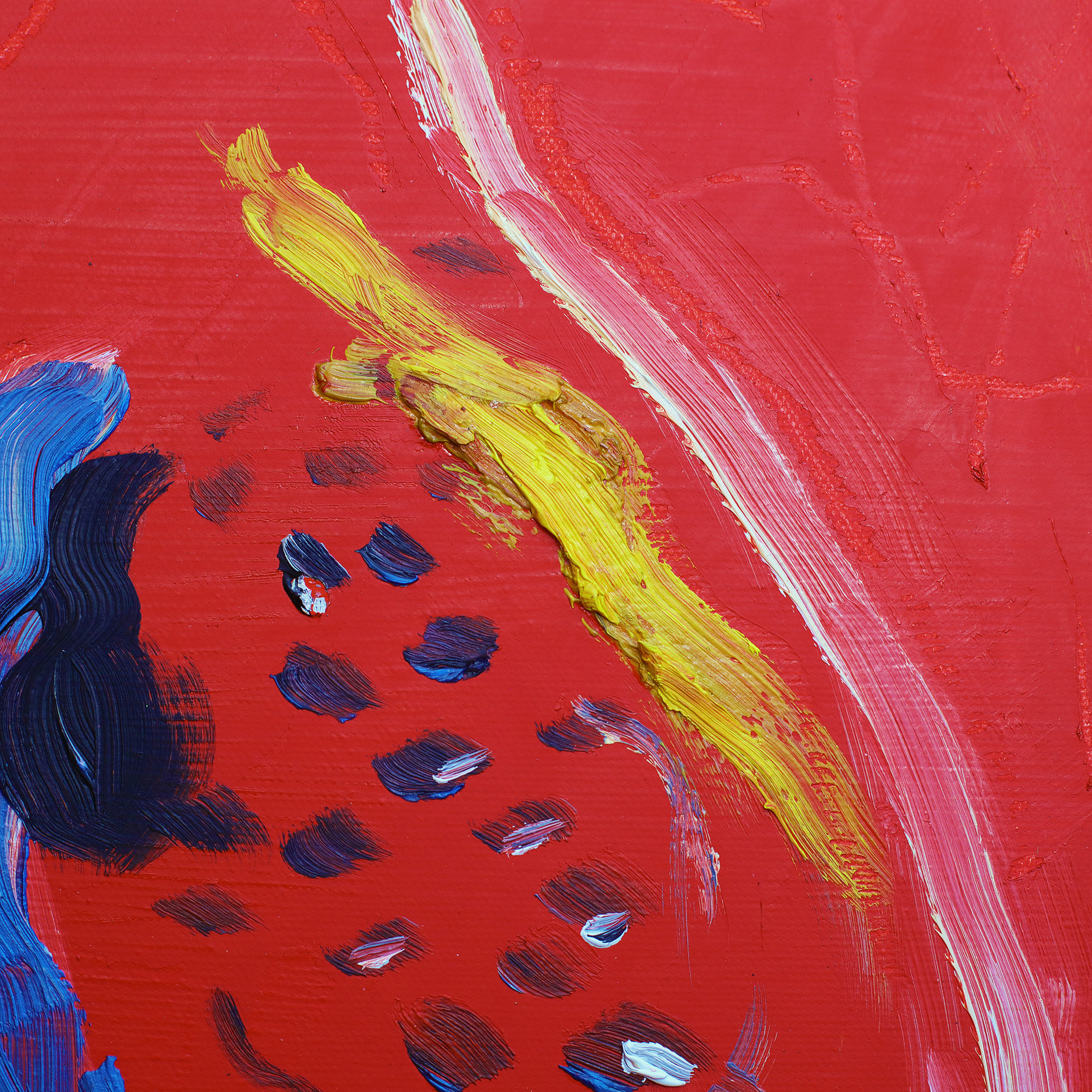 Detail Gemaelde Pennant Wellen Sittich Vogel rot pastos dick lang schmal Ara Papagei