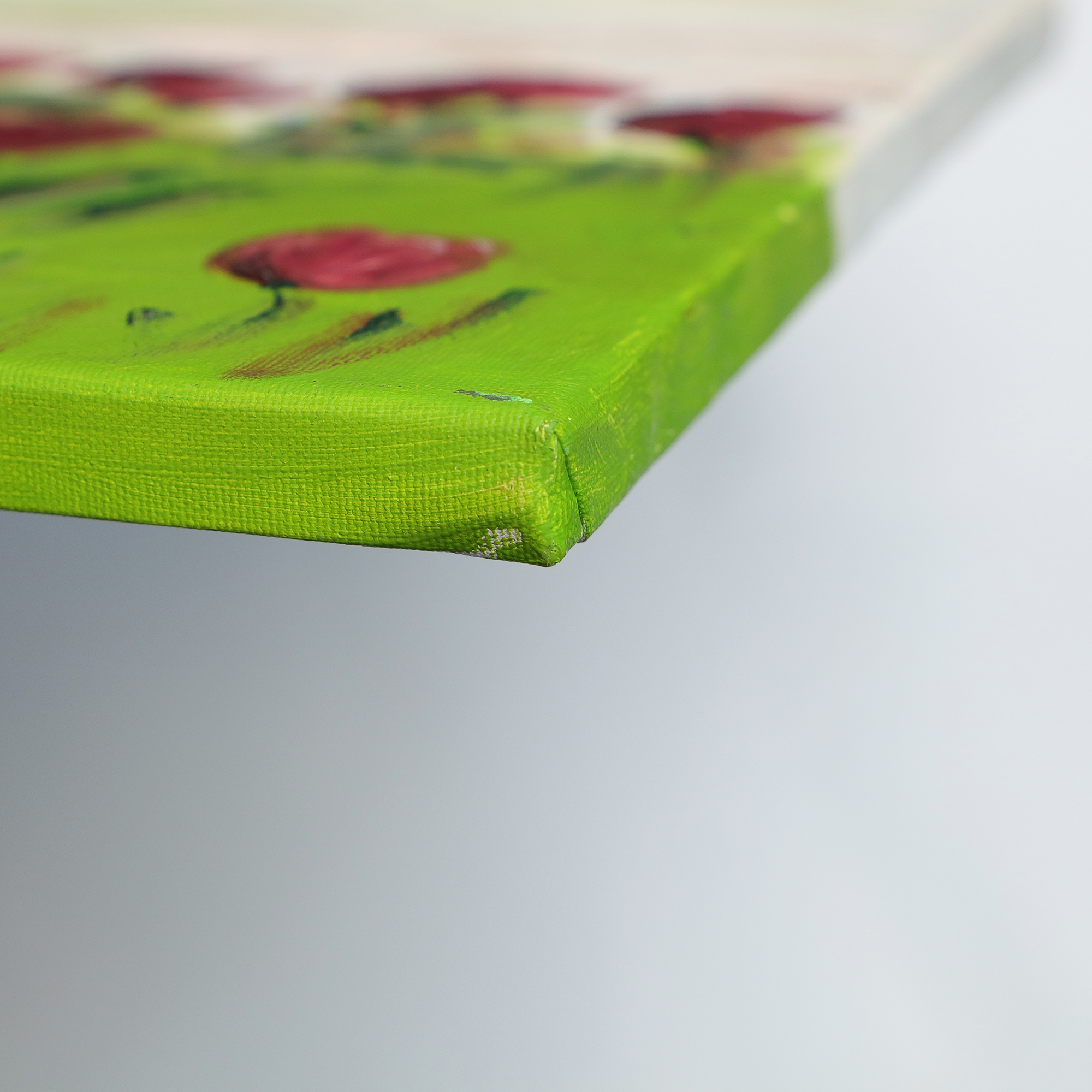 Detail Gemaelde Bild Oel Tulpen Feld Holland rot weiss hell gruen Acker Wiese Unikat