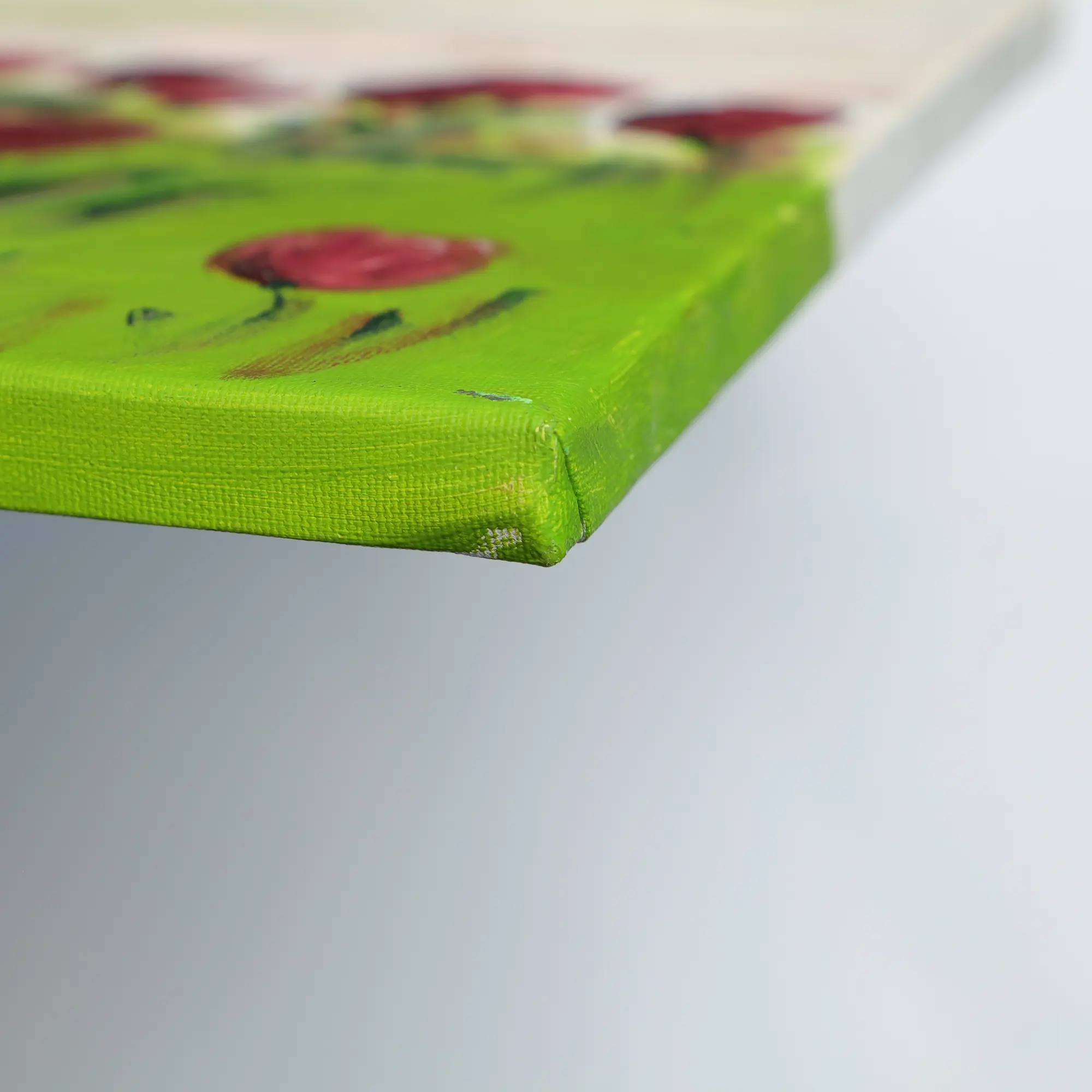 Nahaufnahme Gemaelde Bild Oel Tulpen Feld Holland rot weiss hell gruen Acker Wiese Unikat