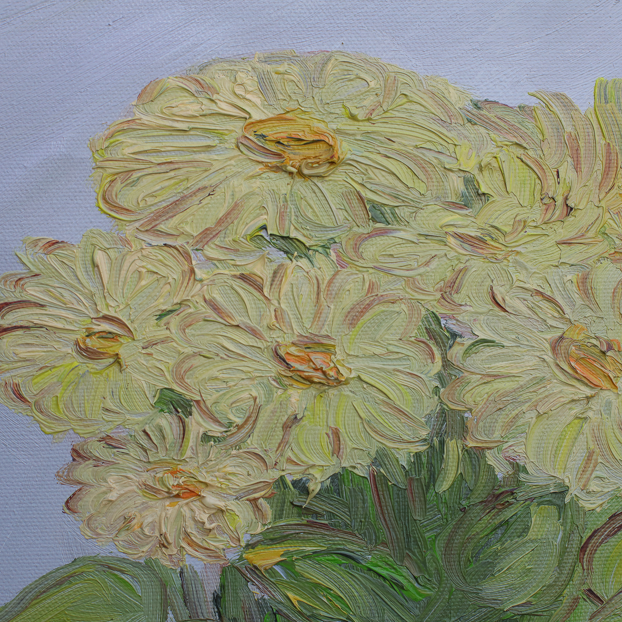 Detail Gemaelde Bild Boquet Blume Blumentopf Dahlie gelb grau lila klein XS Margerite