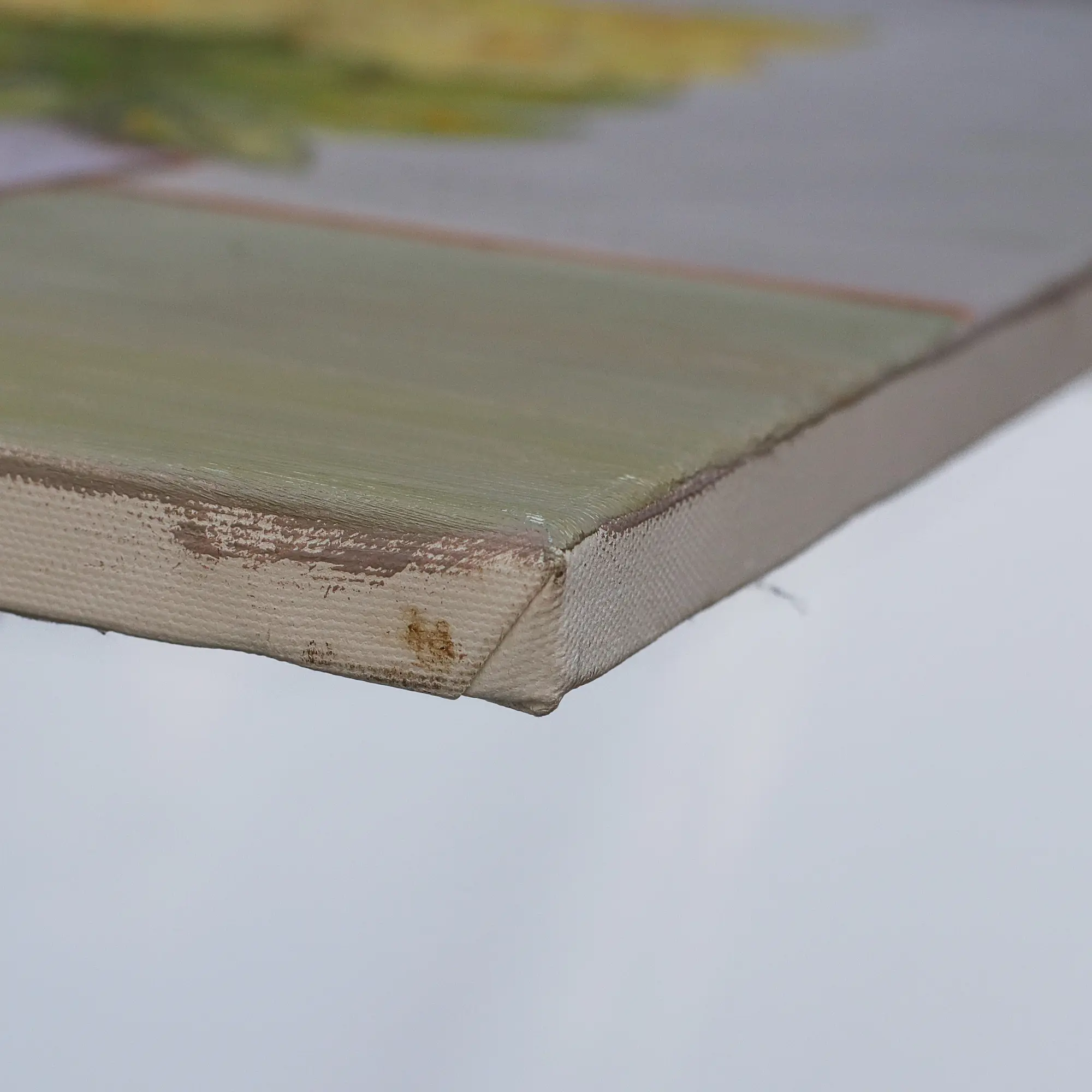 Nahaufnahme Gemaelde Bild Boquet Blume Blumentopf Dahlie gelb grau lila klein XS Margerite