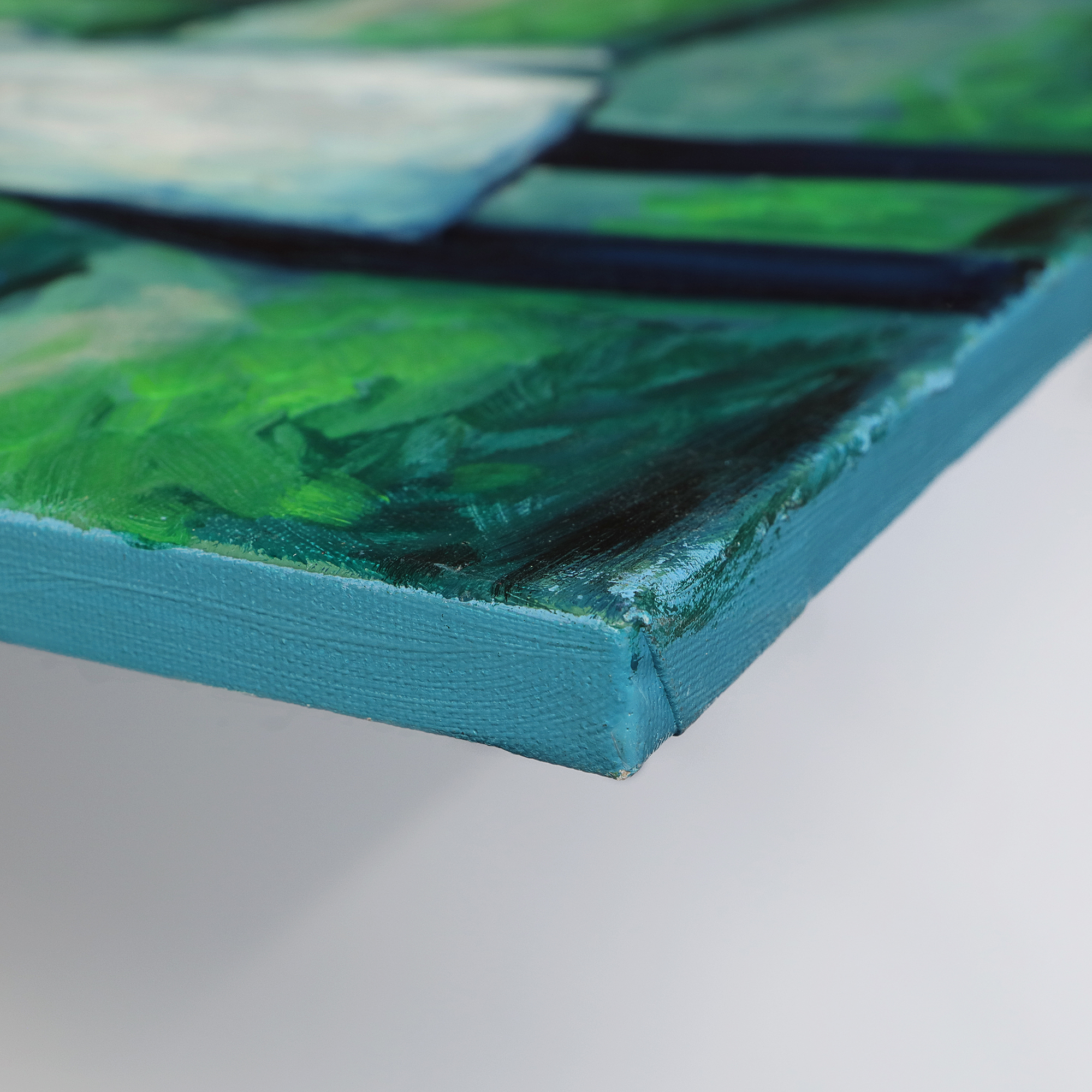 Detail Gemälde Frau Person Mensch Wald weiss gruen Hochformat Baum Baeume Unterholz