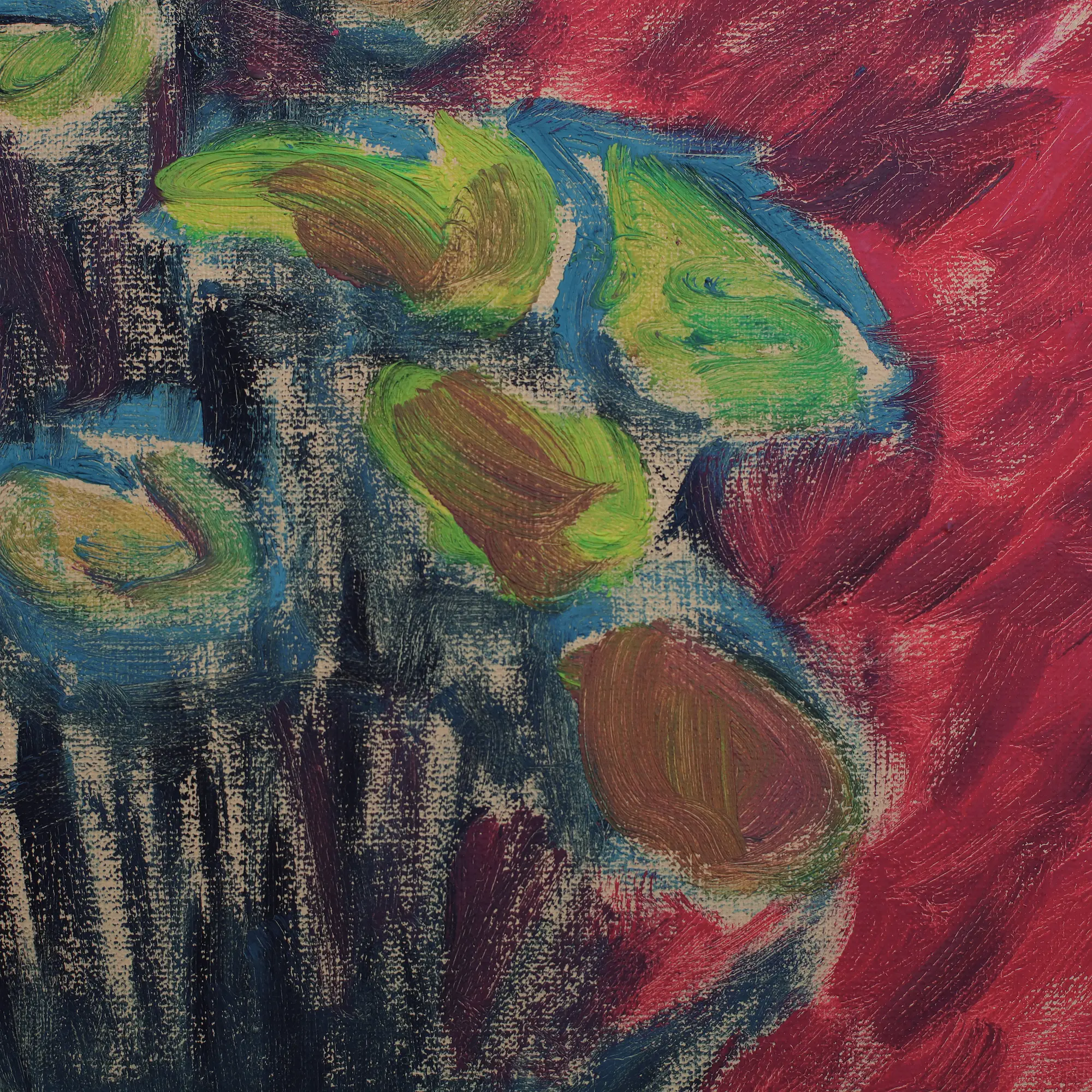 Nahaufnahme Gemälde Blume Blumentopf Studentenblumen gelb rot beige Skizze tuerkis