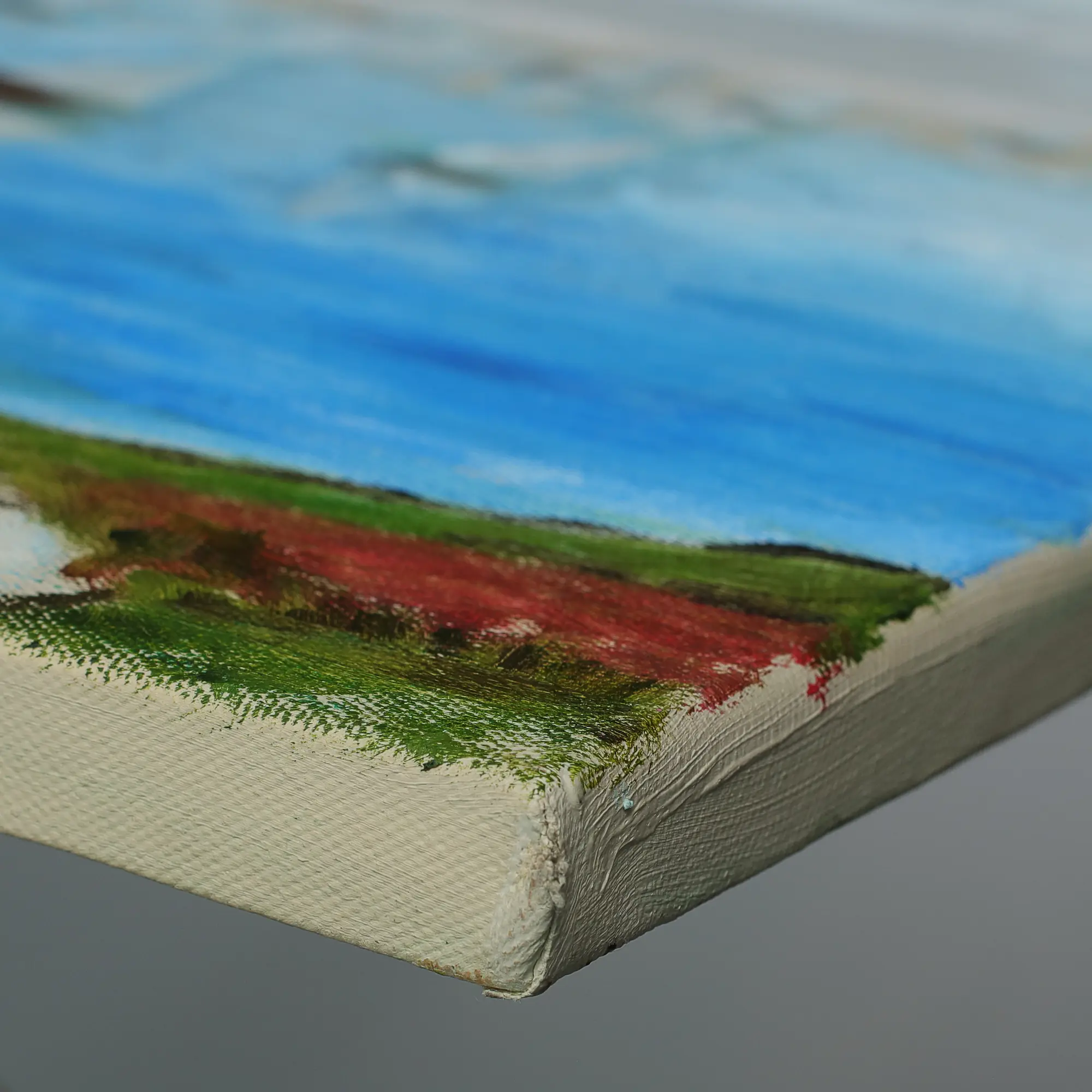 Nahaufnahme Gemälde Frankreich Strand Meer Segel Boote Segeln rot beige Wasser