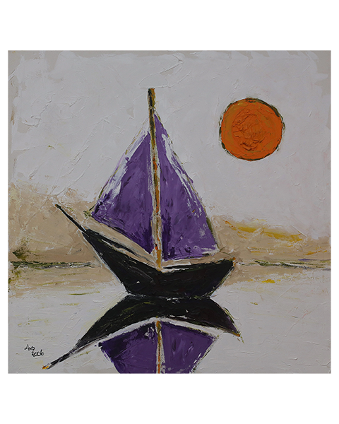 Abendsonne und Boot - 100 x 100 cm - 95 Euro