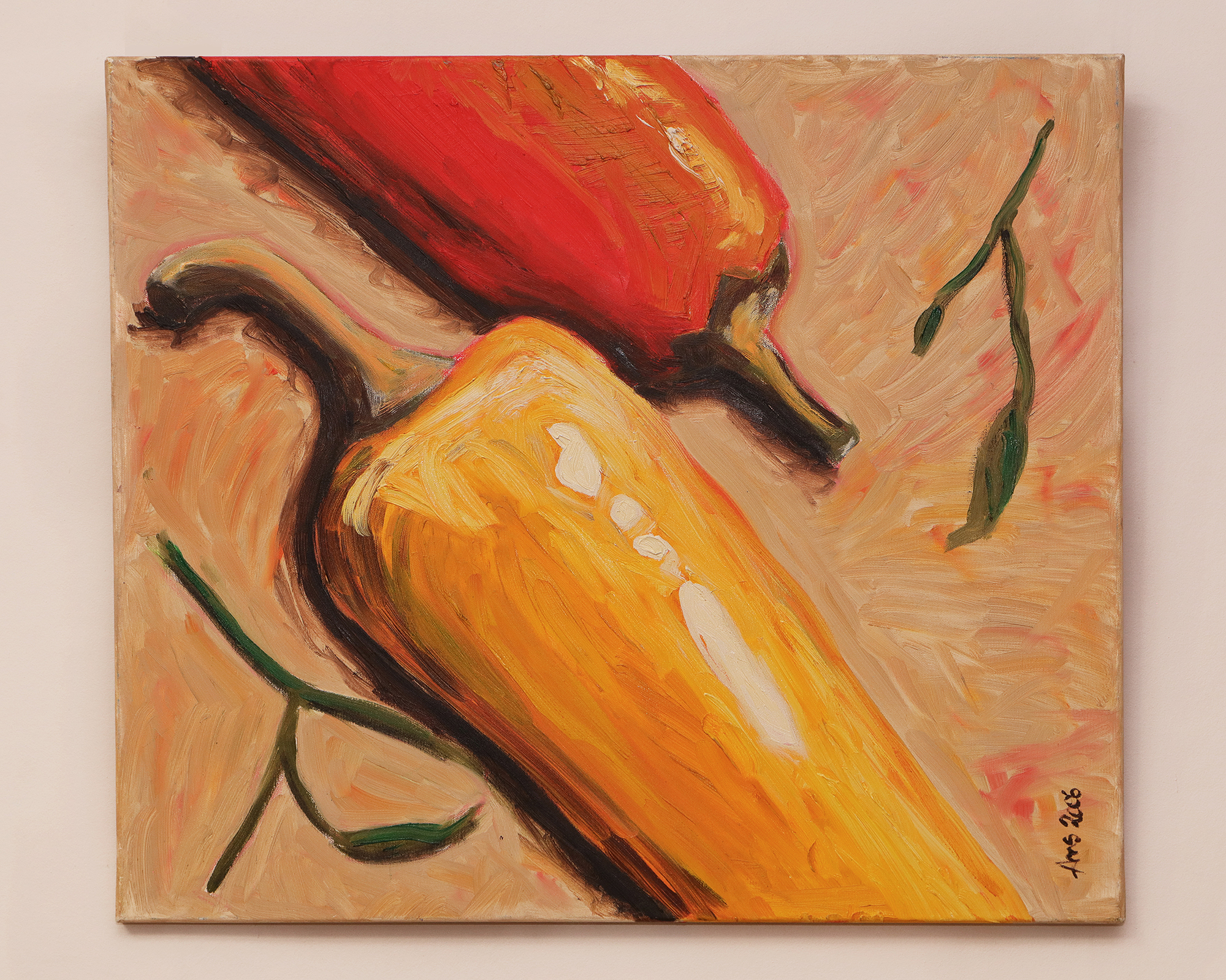 Detail XL Gemälde Kueche Esszimmer Diele gelb rot orange Chilli Paprika Gewuerze